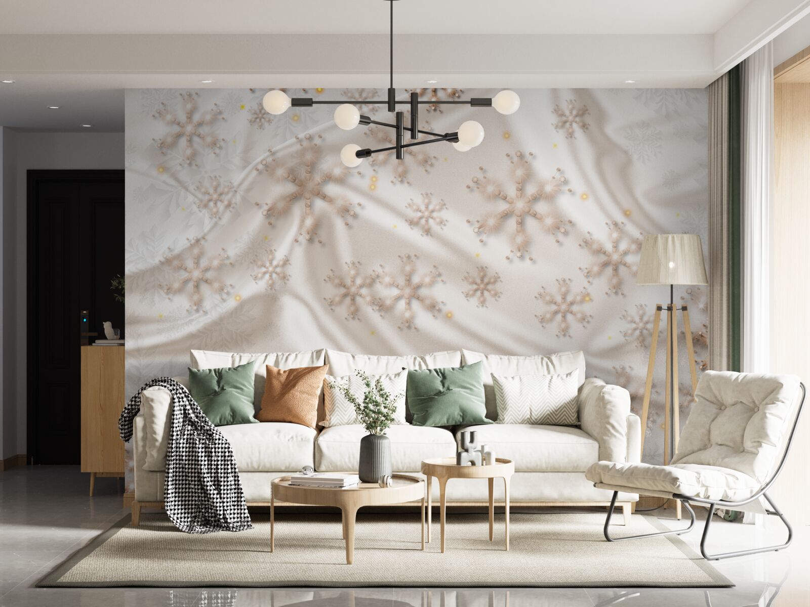 Fototapeta zachwycające płatki śniegu na świetlistym jedwabiu