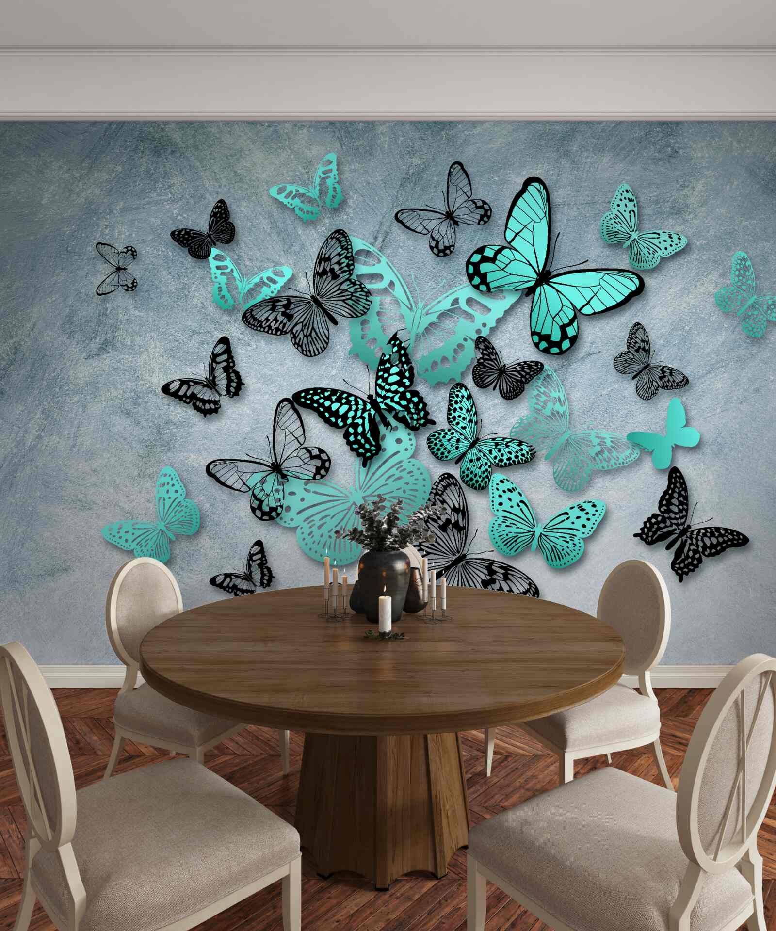 Fototapeta niebieskie motyle na szarym tle