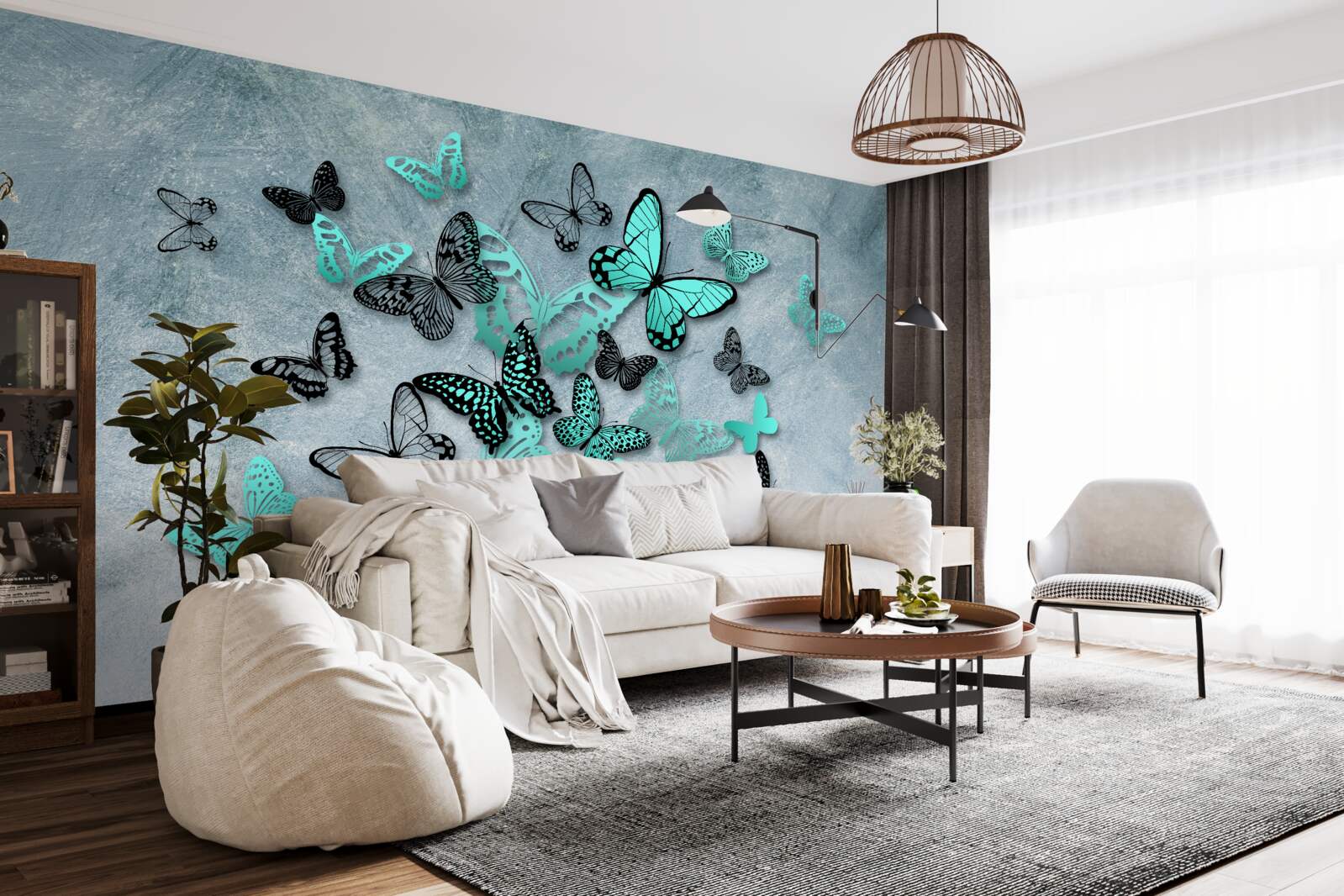 Fototapeta niebieskie motyle na szarym tle