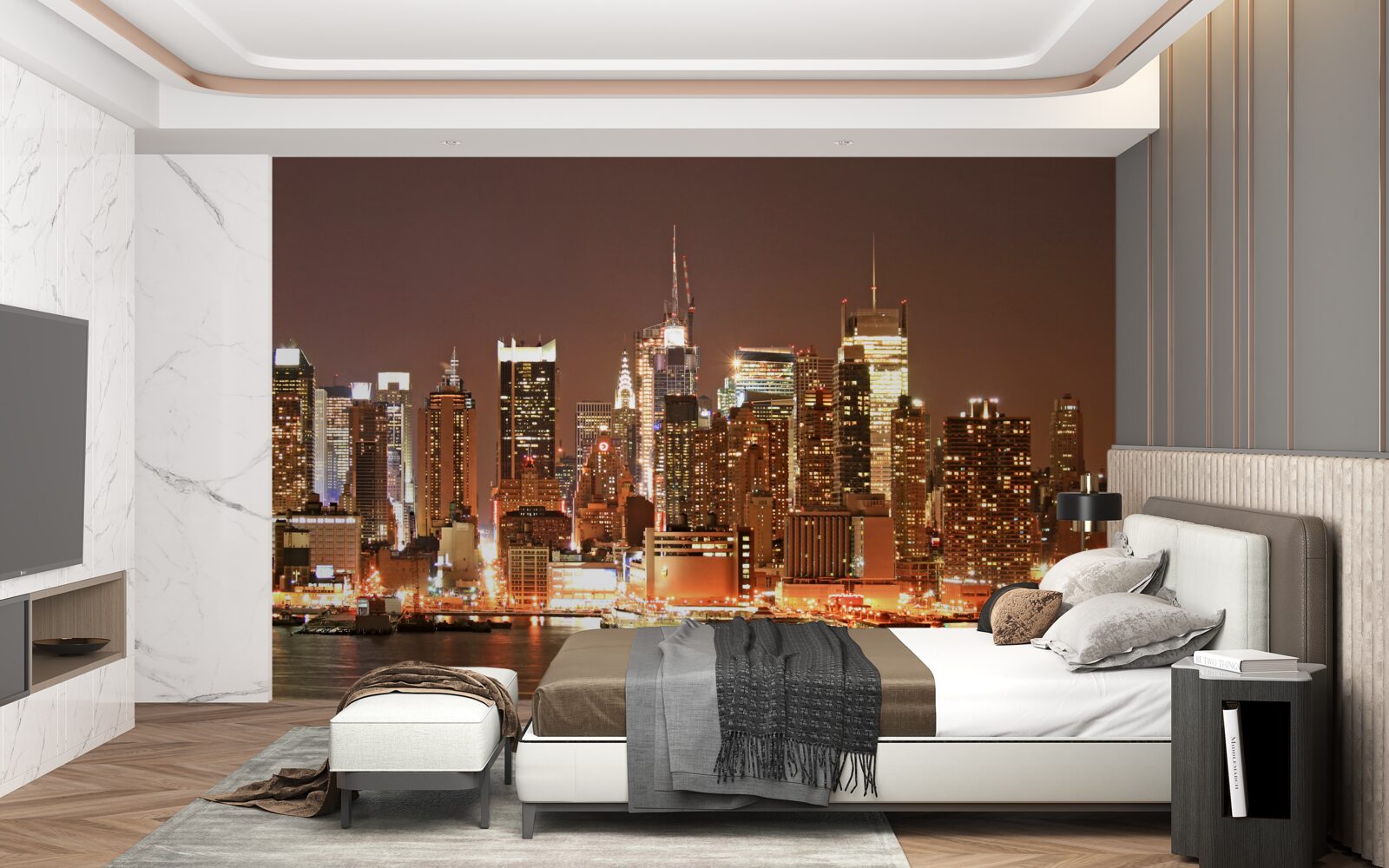 Fototapeta zmodernizowane miasto nocą i drapacze chmur