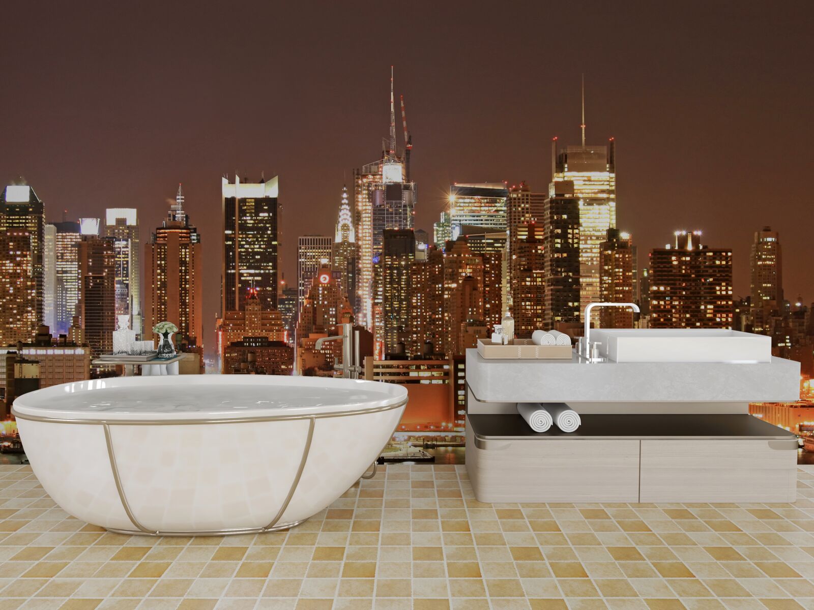 Fototapeta zmodernizowane miasto nocą i drapacze chmur