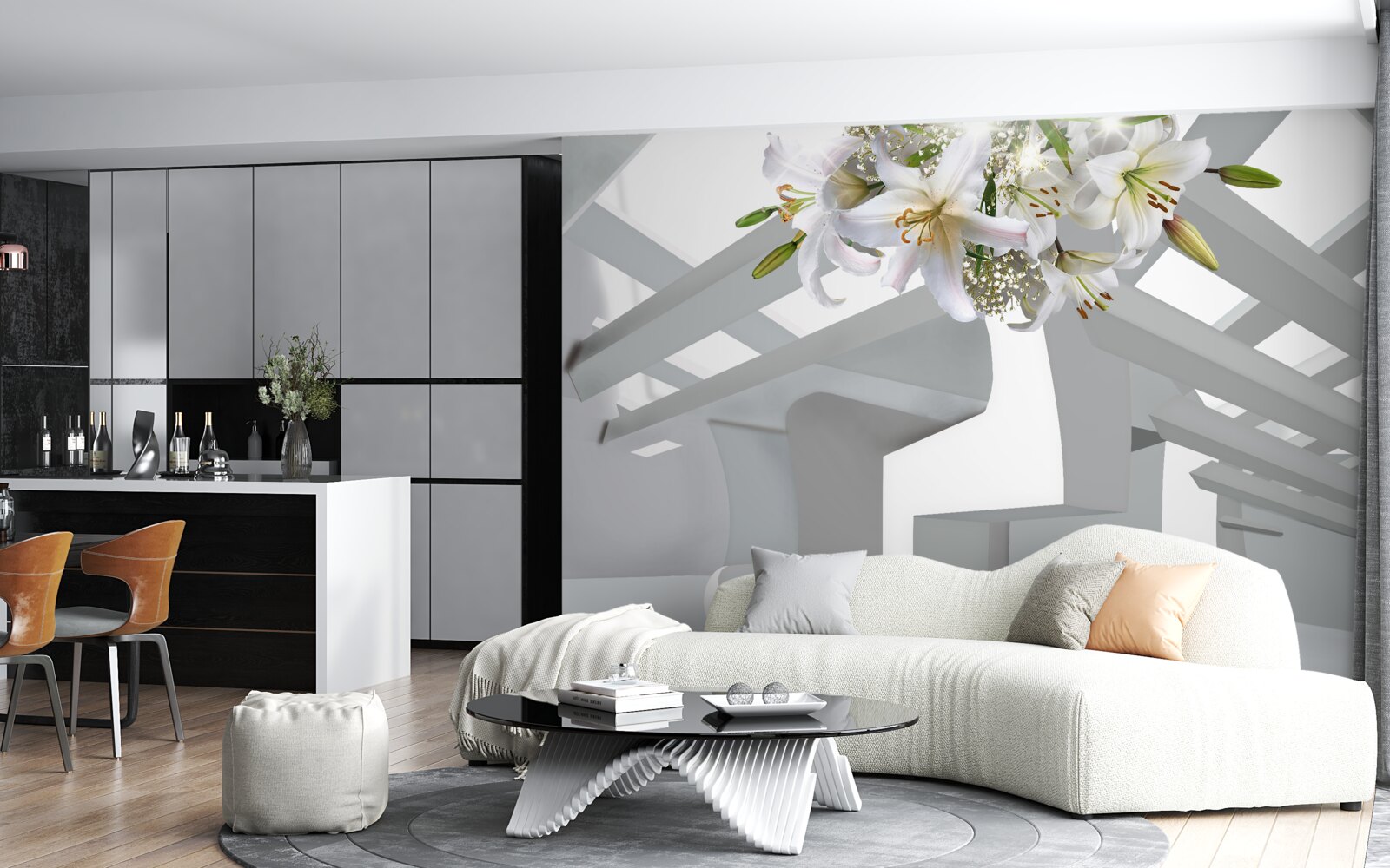 Fototapeta biała lilia i abstrakcyjne obrazy