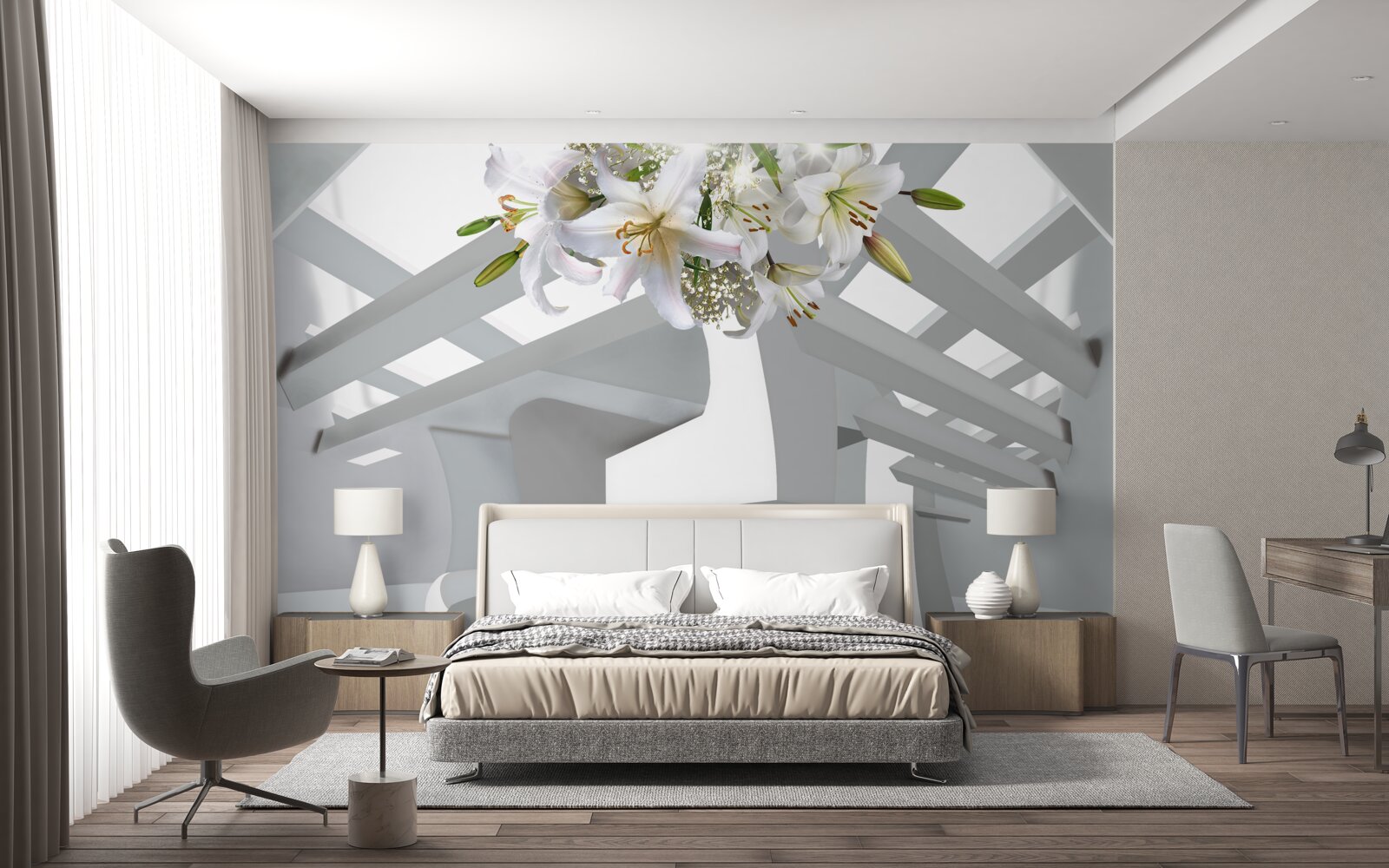 Fototapeta biała lilia i abstrakcyjne obrazy