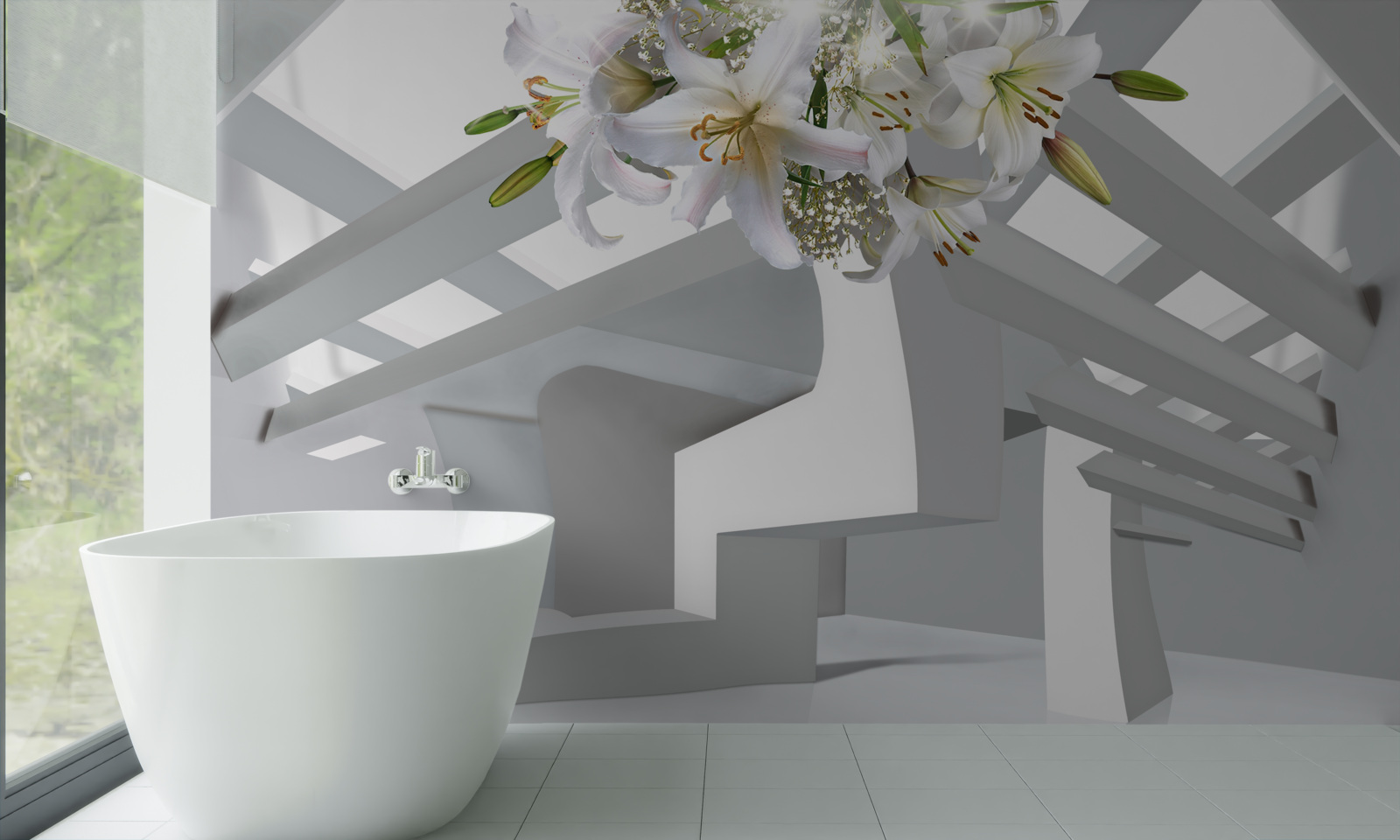 Fototapeta biała lilia i abstrakcyjne obrazy