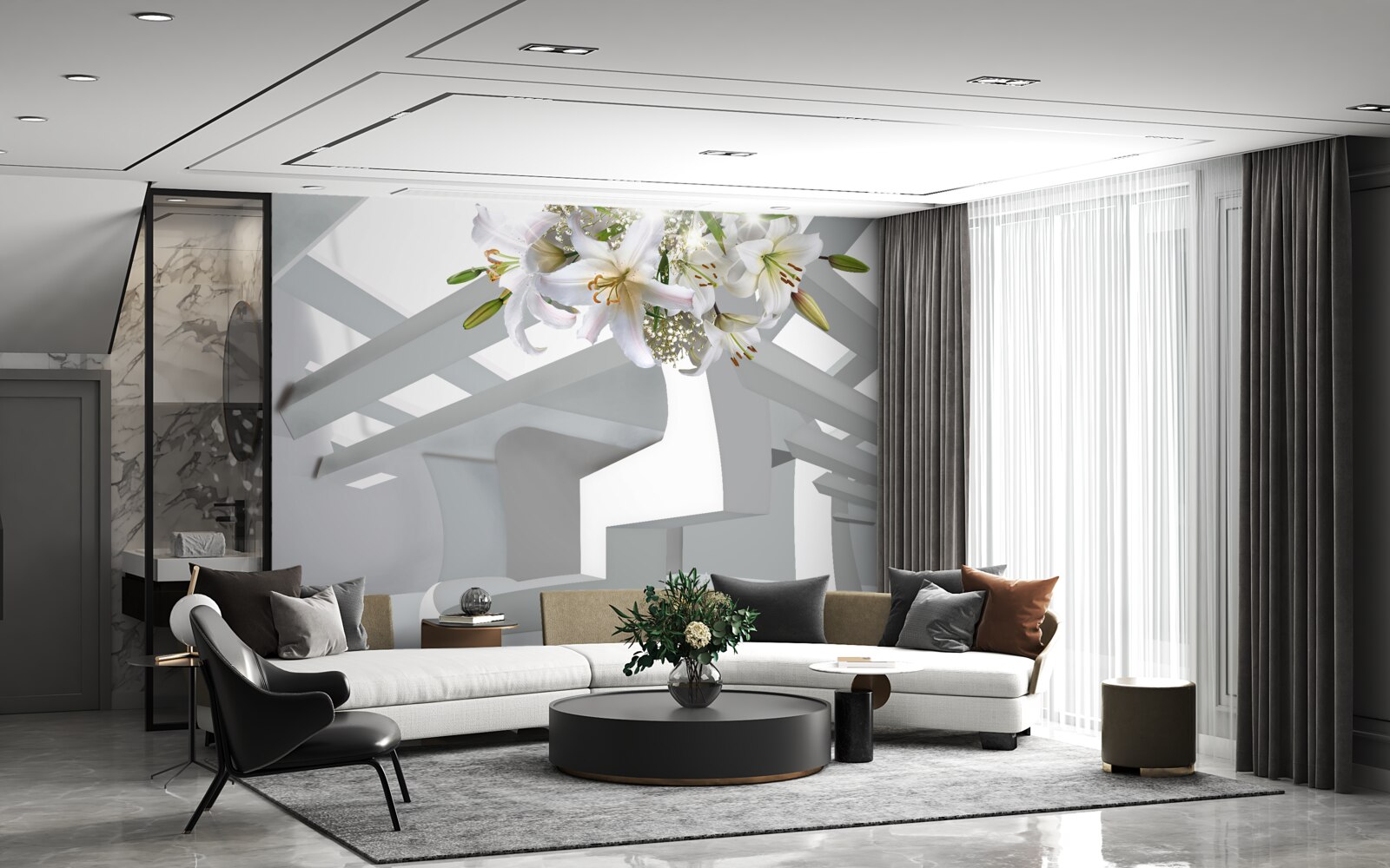 Fototapeta biała lilia i abstrakcyjne obrazy