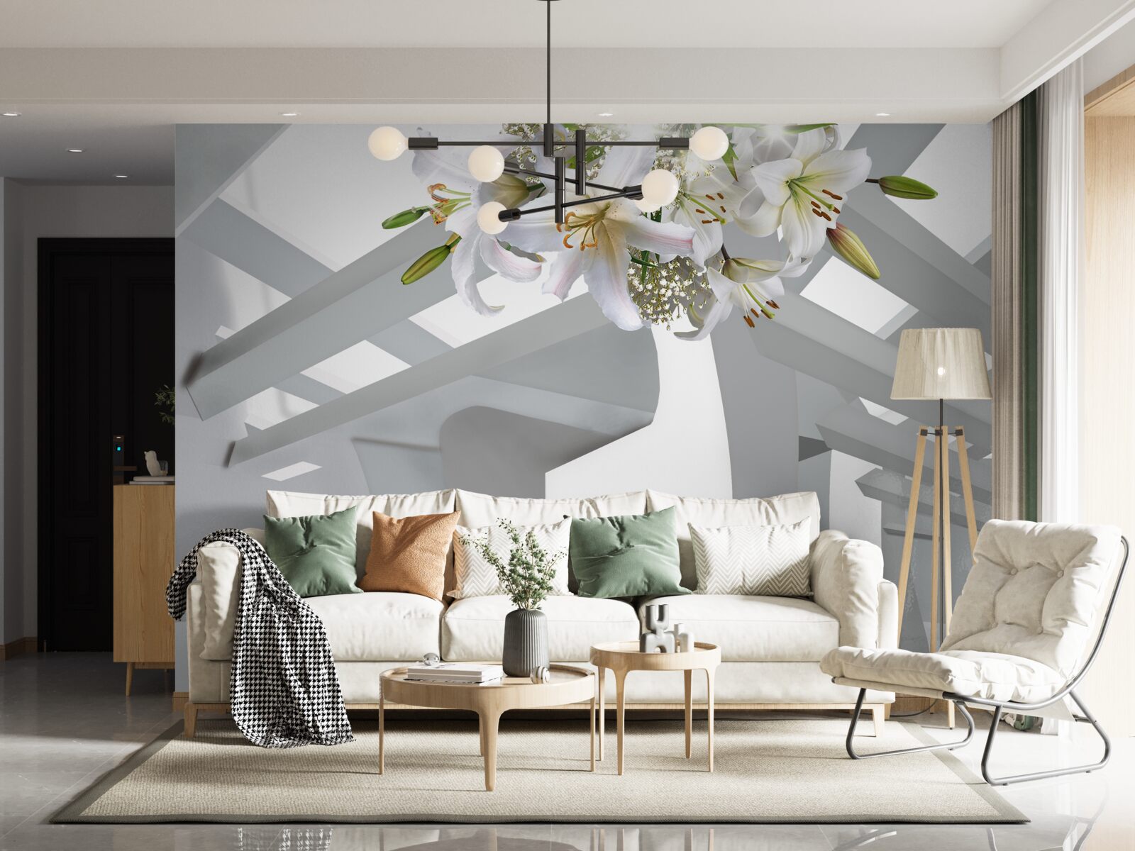 Fototapeta biała lilia i abstrakcyjne obrazy