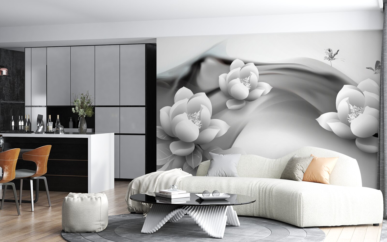 Fototapeta lilie wodne w czerni i bieli