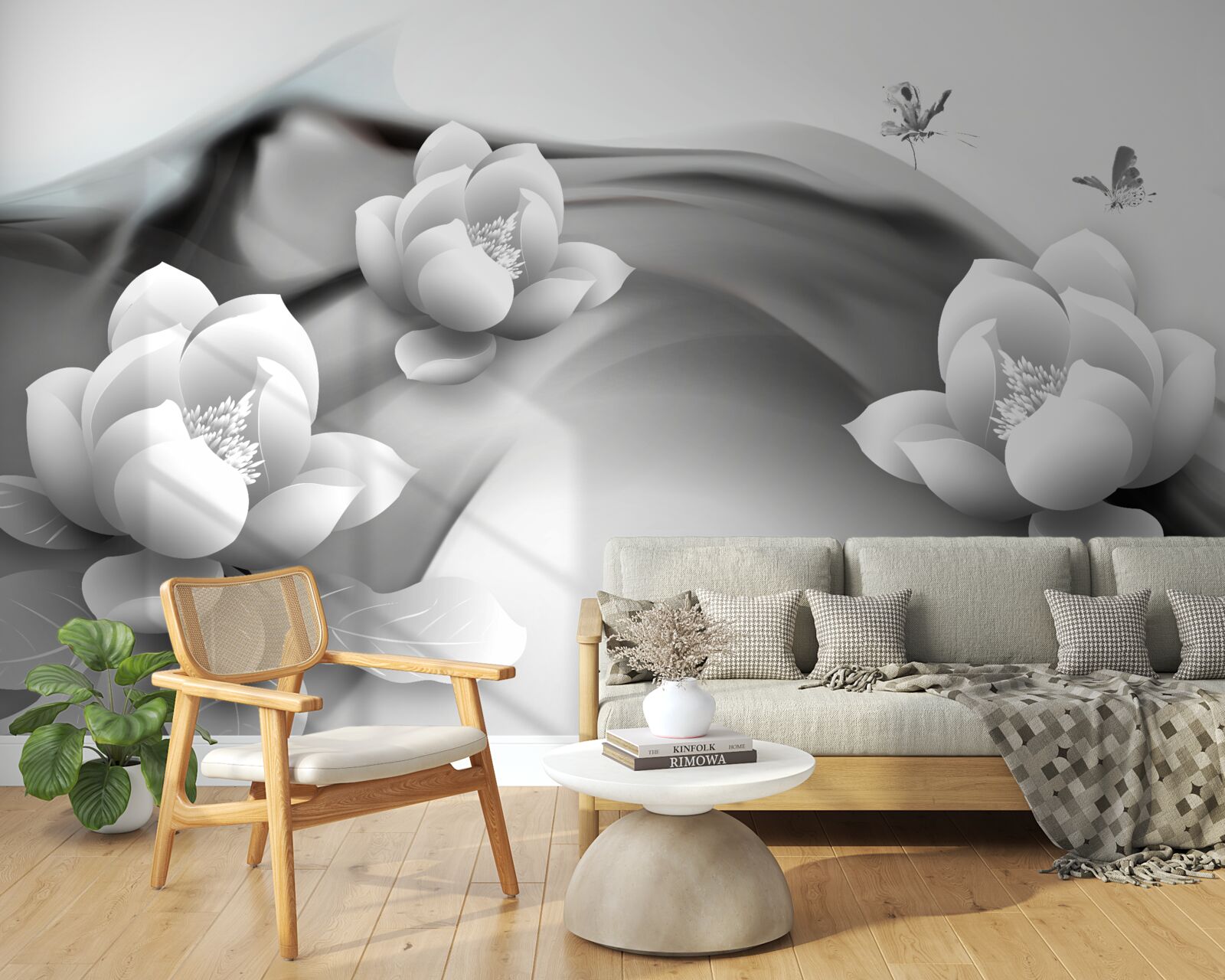 Fototapeta lilie wodne w czerni i bieli