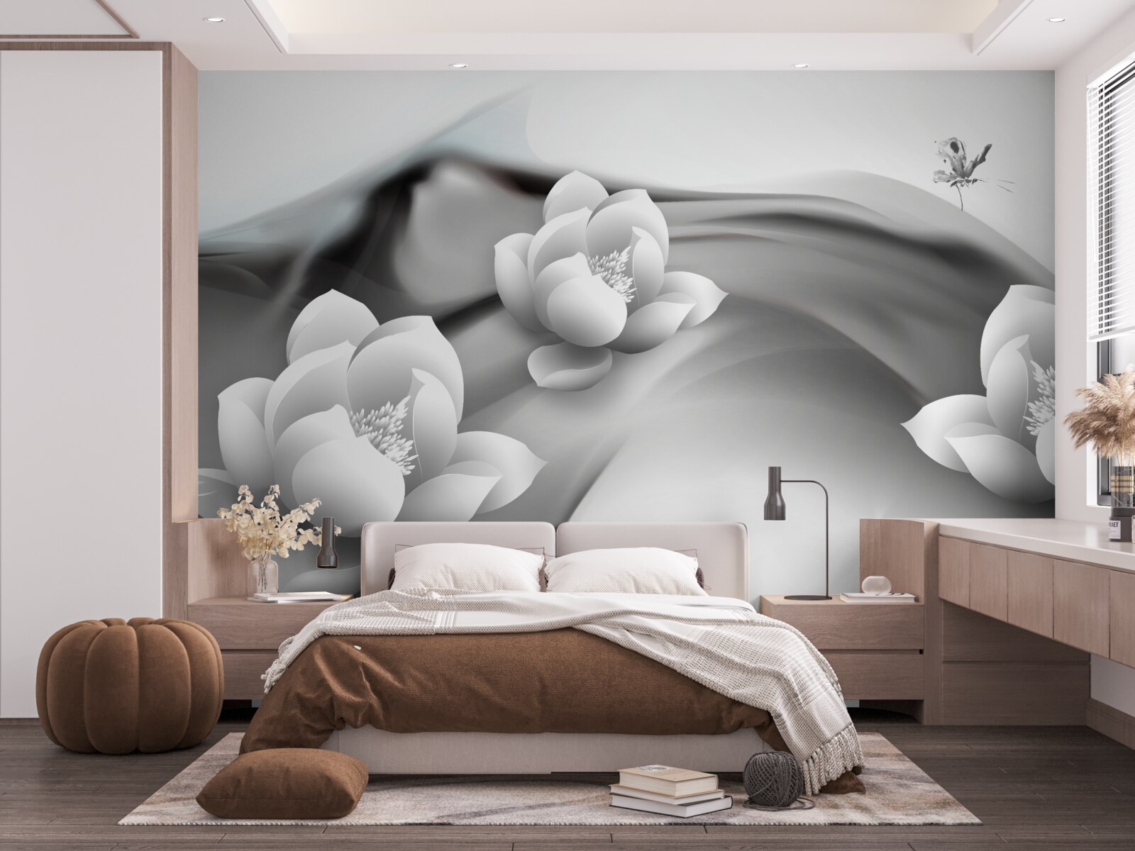 Fototapeta lilie wodne w czerni i bieli