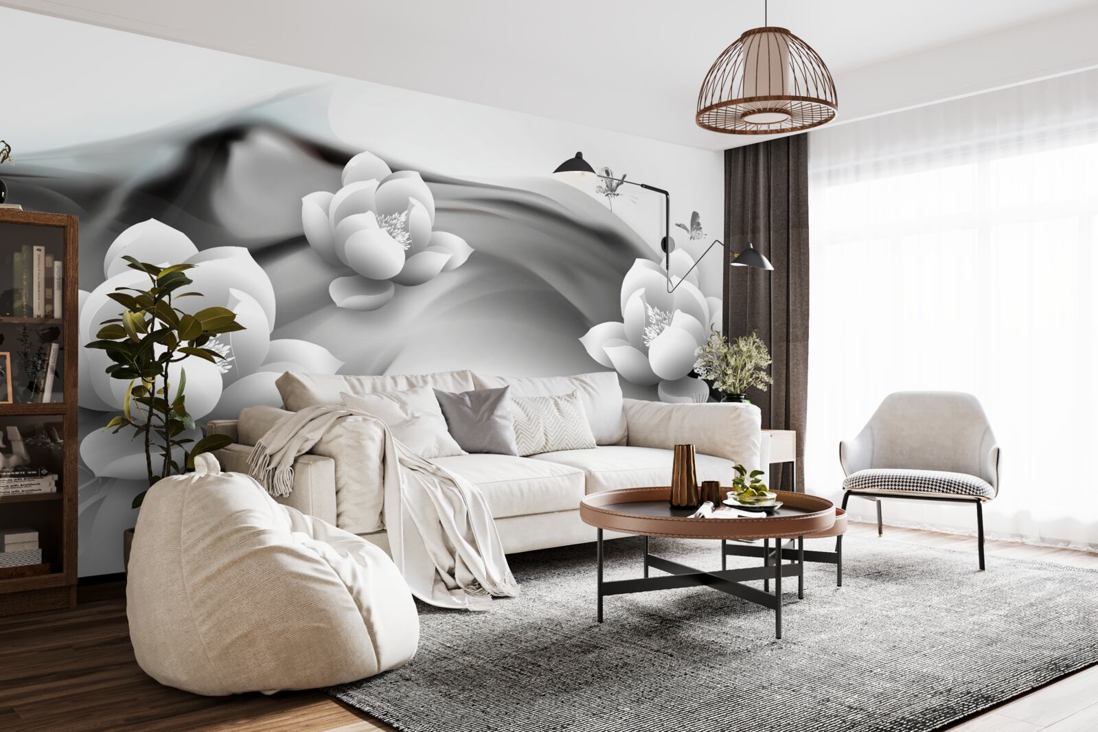 Fototapeta lilie wodne w czerni i bieli