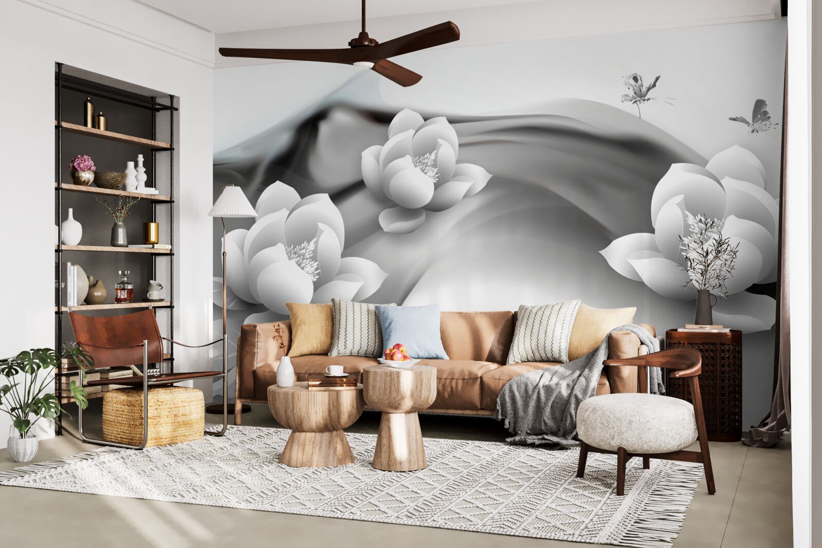 Fototapeta lilie wodne w czerni i bieli