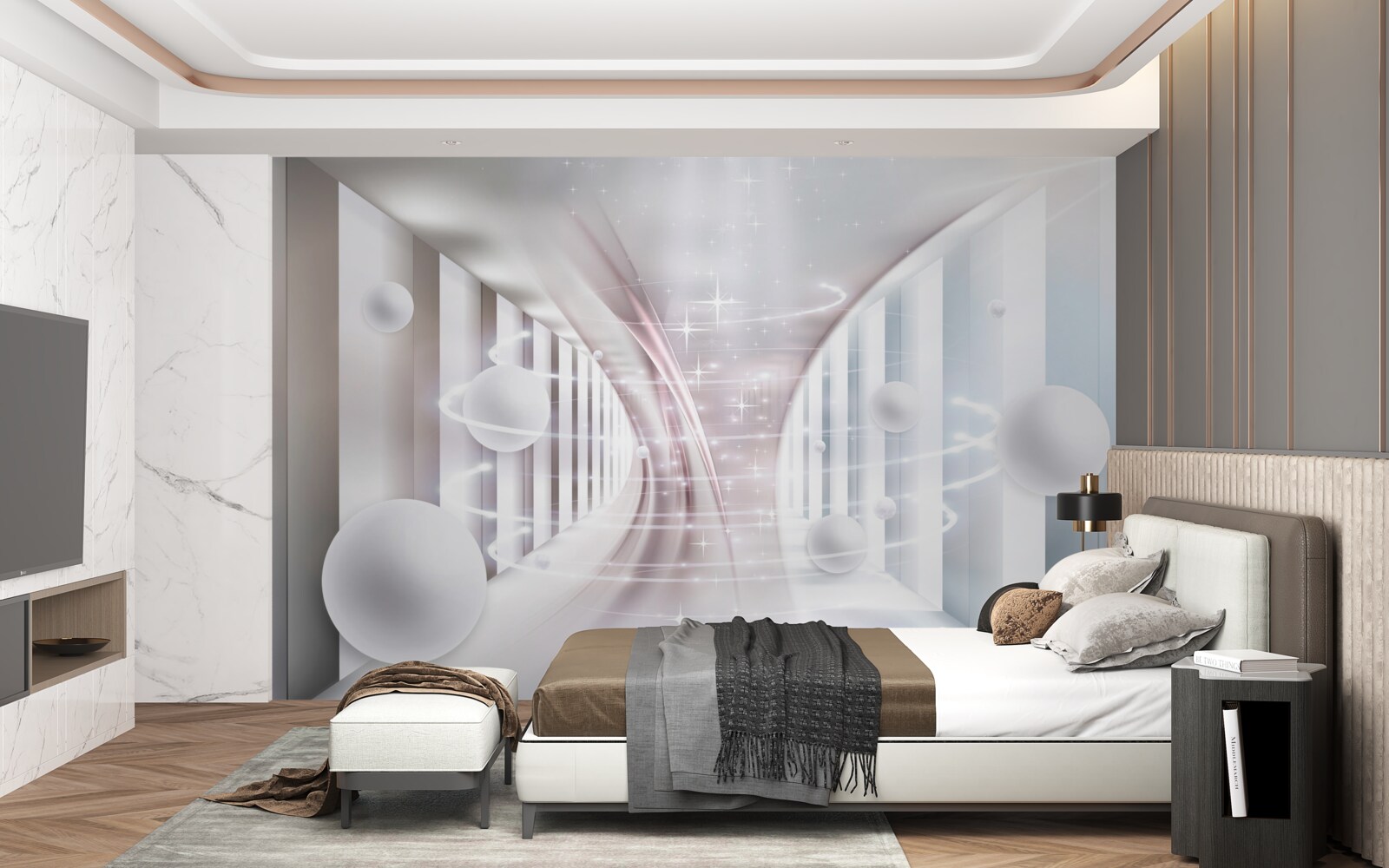 Fototapeta abstrakcyjne kulki i tunel w kształcie kwadratu