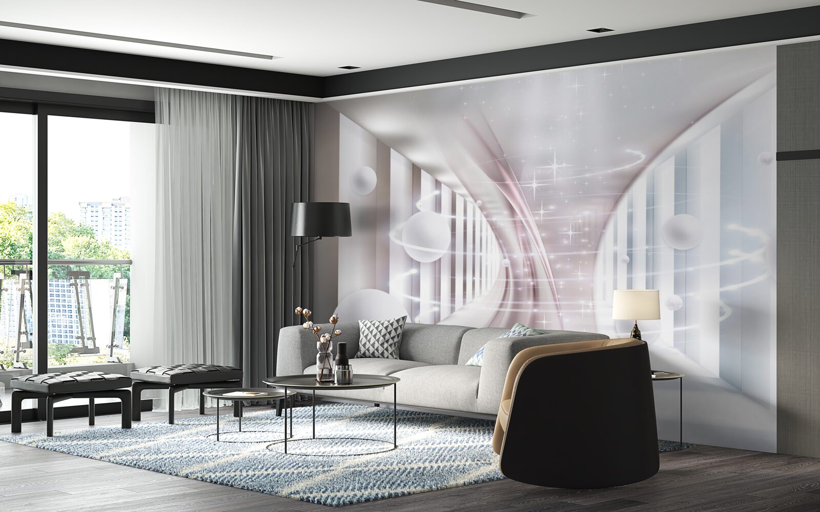 Fototapeta abstrakcyjne kulki i tunel w kształcie kwadratu