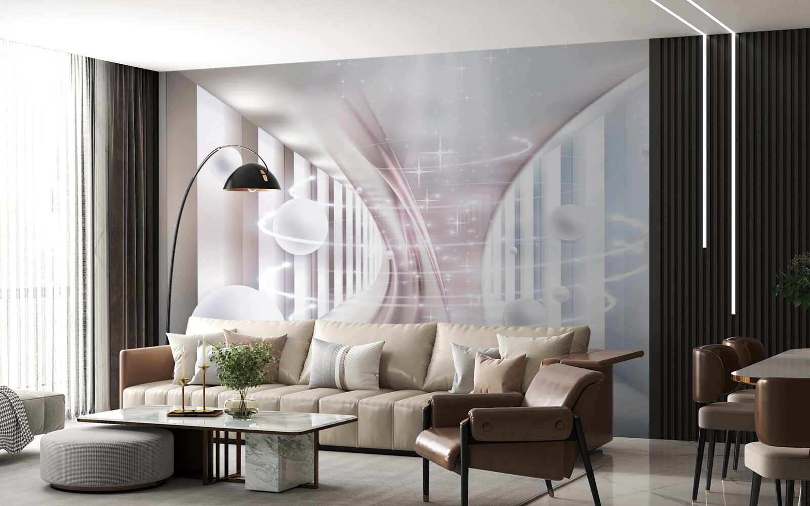 Fototapeta abstrakcyjne kulki i tunel w kształcie kwadratu