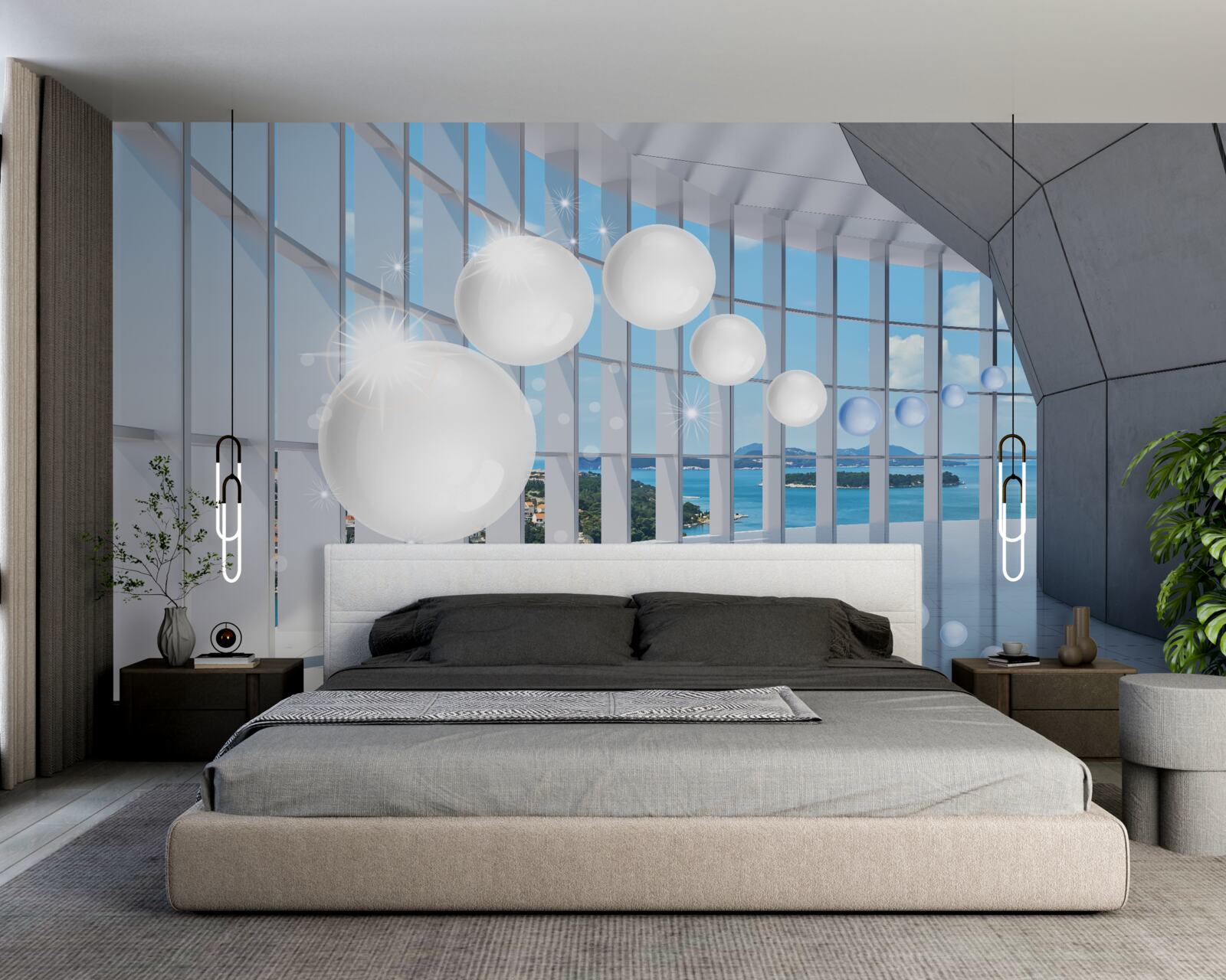 Fototapeta na tle nieba do tunelu wlatują białe kule