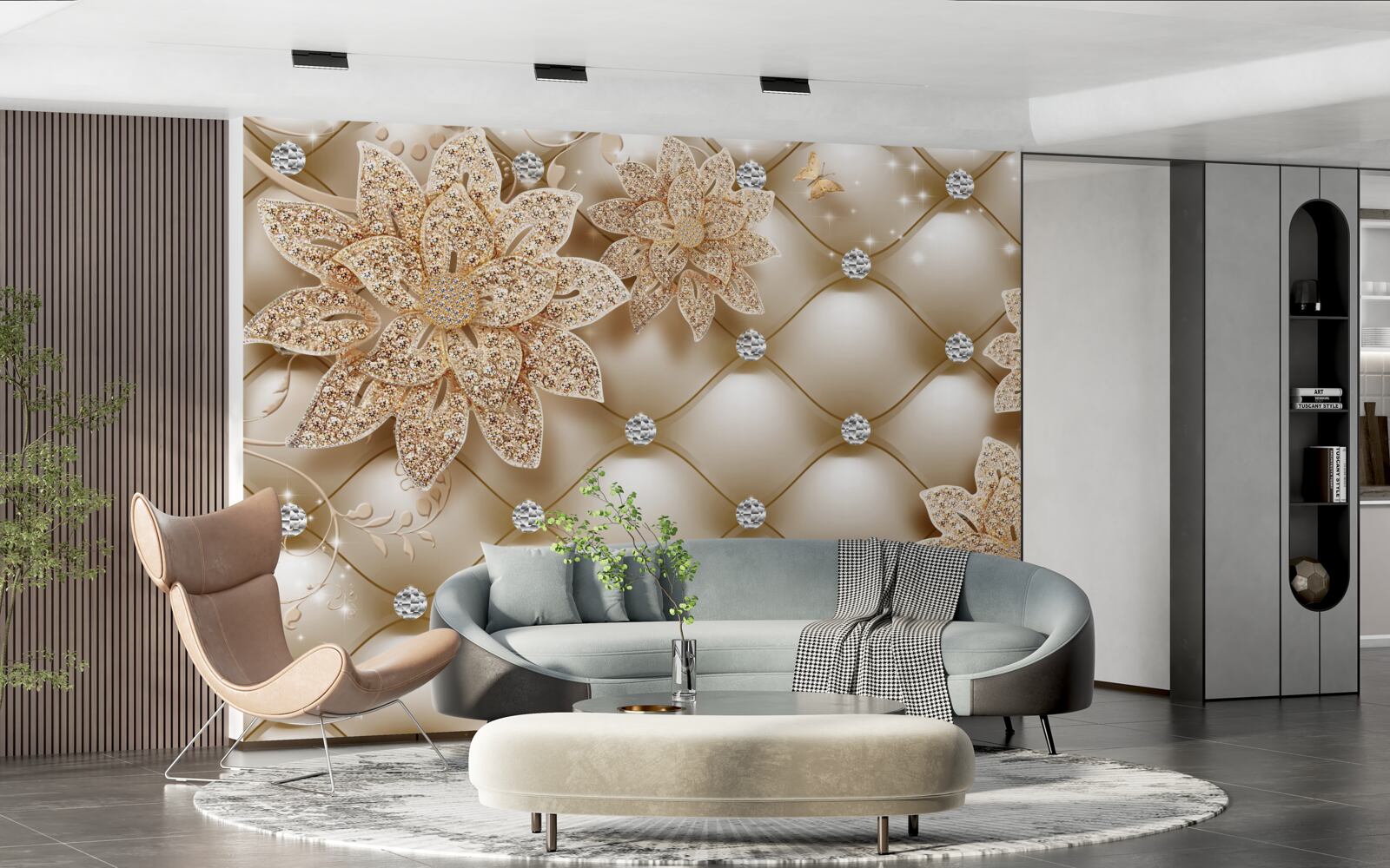 Fototapeta perły ozdobione są złotymi kwiatami