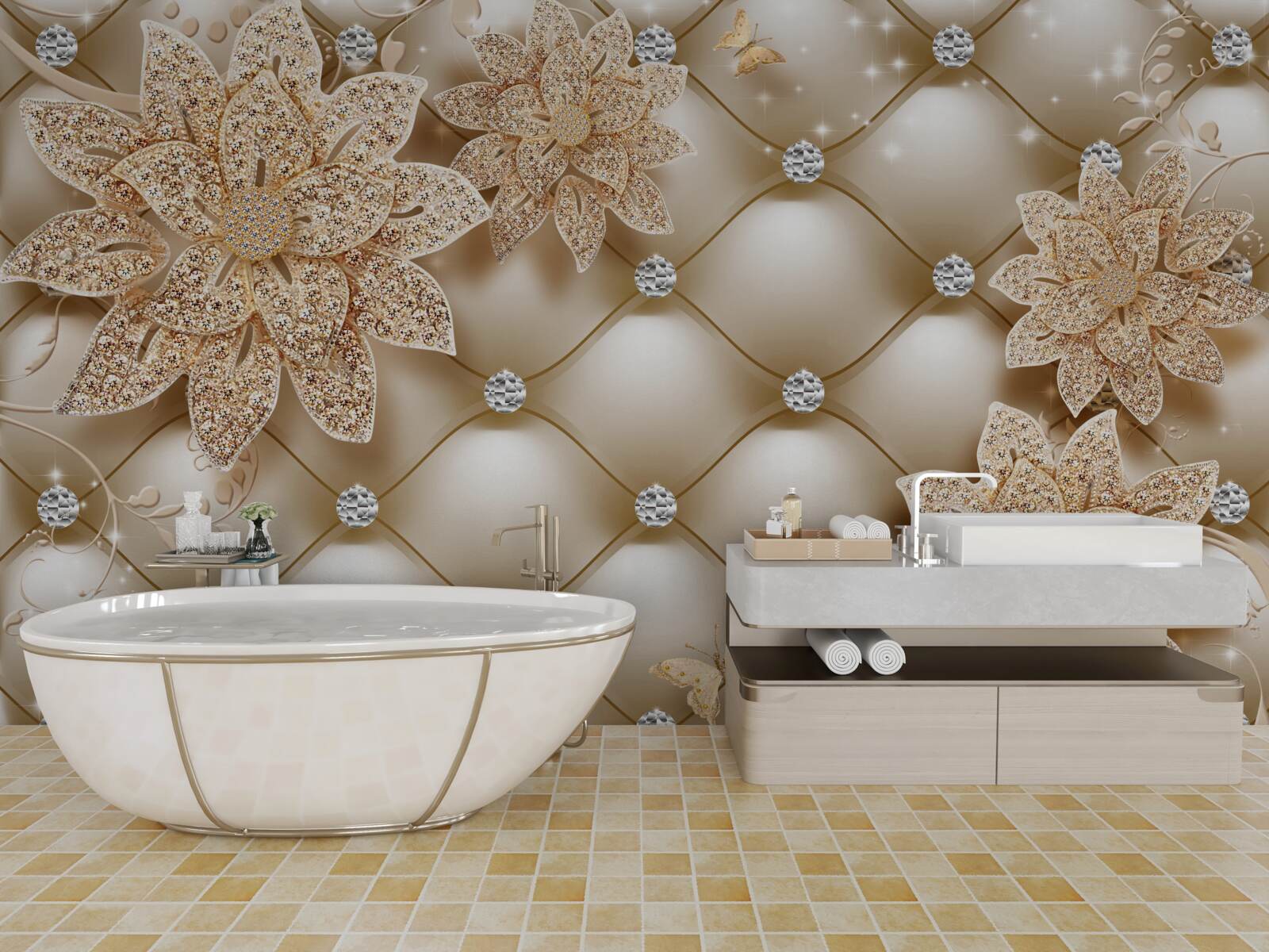 Fototapeta perły ozdobione są złotymi kwiatami