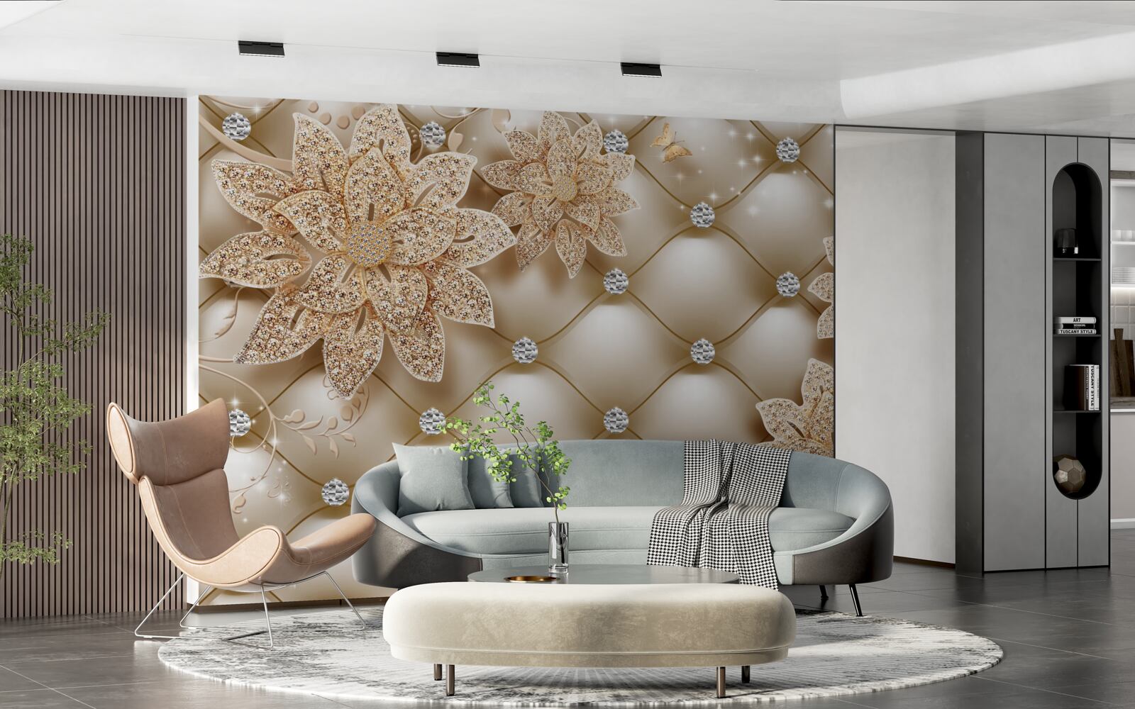 Fototapeta perły ozdobione są złotymi kwiatami