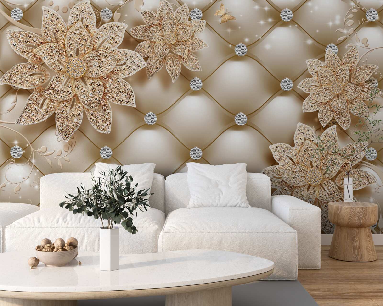 Fototapeta perły ozdobione są złotymi kwiatami