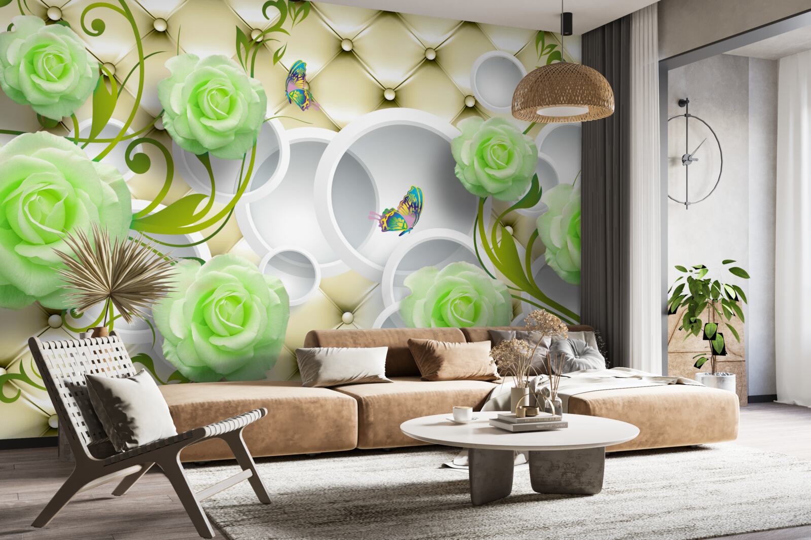 Fototapeta róża jest biało-zielona z elementami złota i pereł