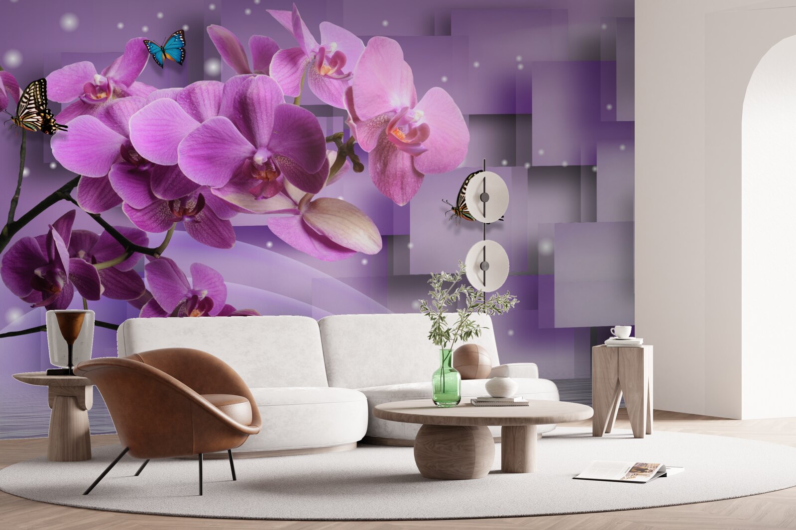 Fototapeta skład cienkich orchidei i motyli