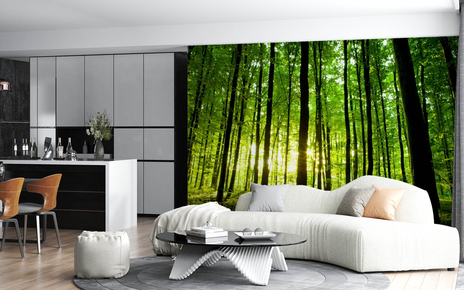 Fototapeta promienie słońca przenikają przez gęsty gaj