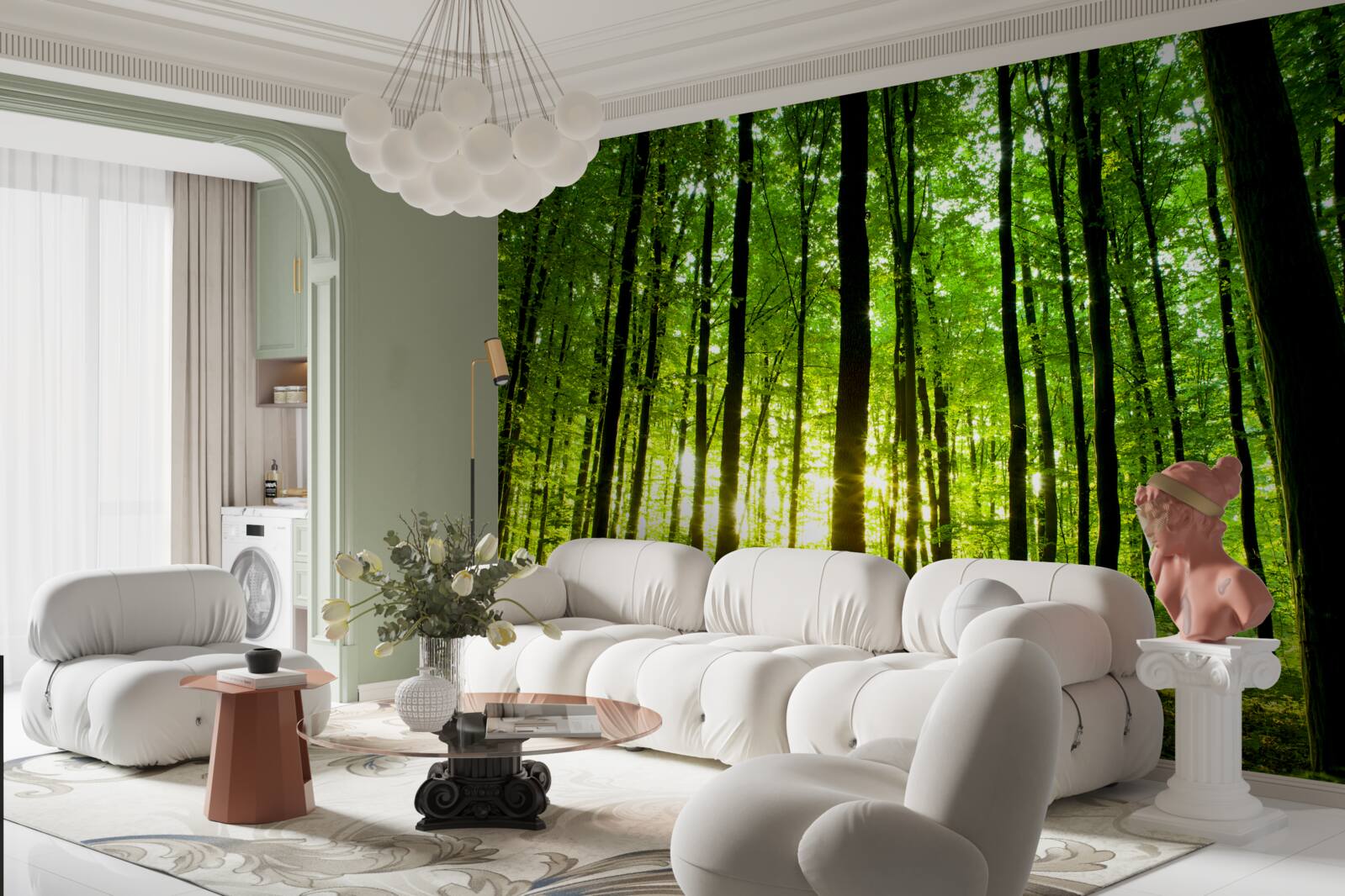 Fototapeta promienie słońca przenikają przez gęsty gaj