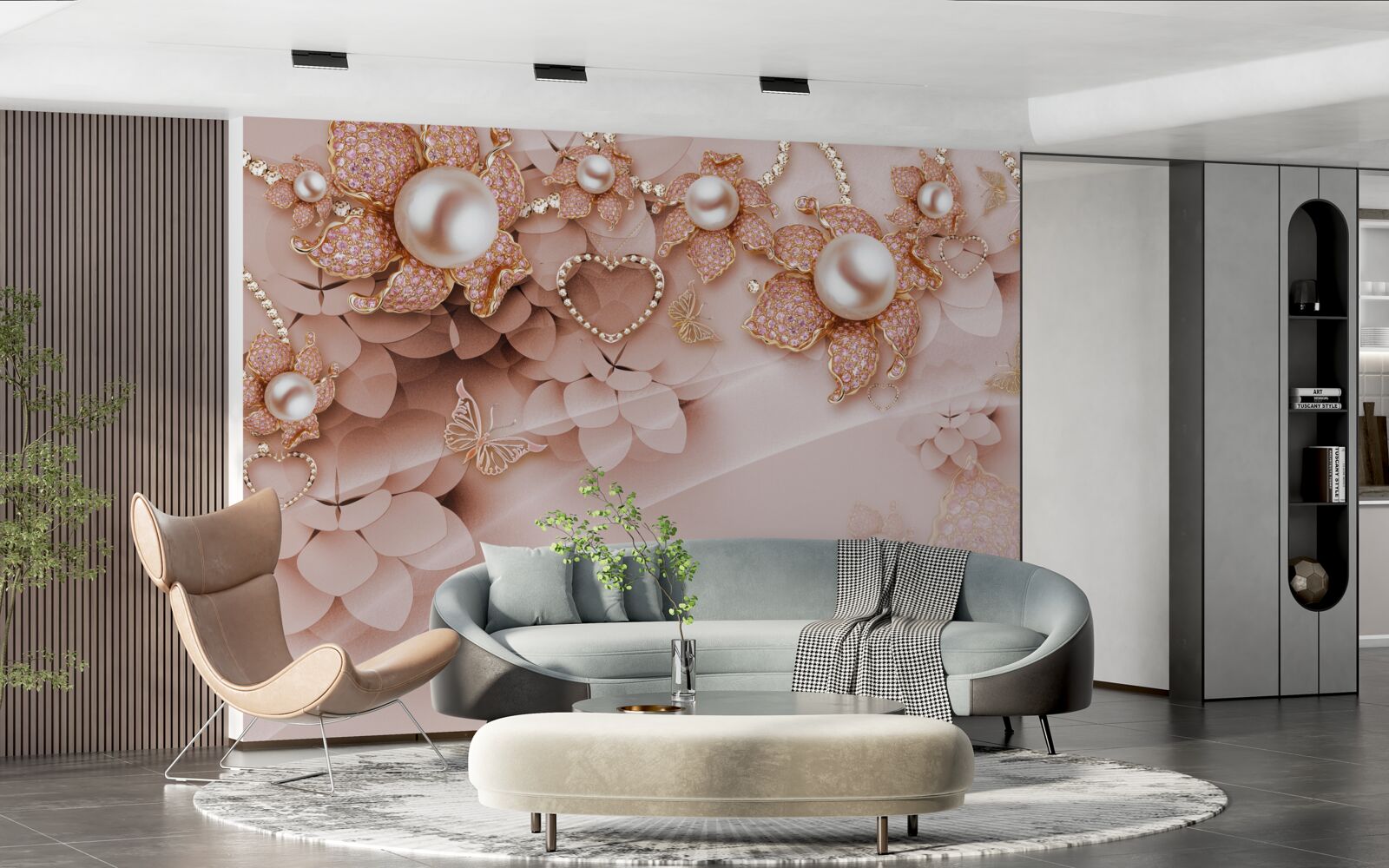 Fototapeta perły w kształcie kwiatów w złotych oprawkach