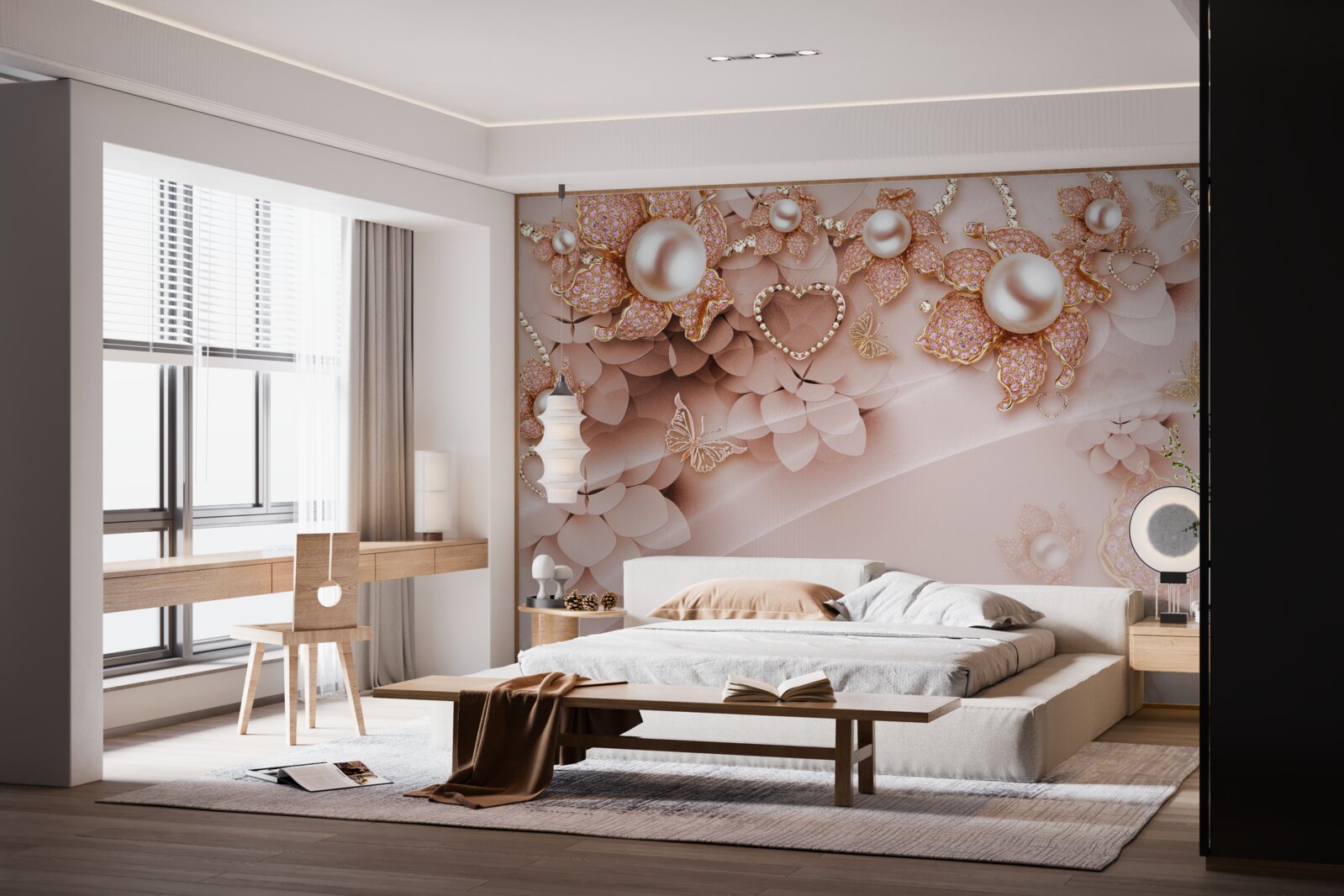 Fototapeta perły w kształcie kwiatów w złotych oprawkach