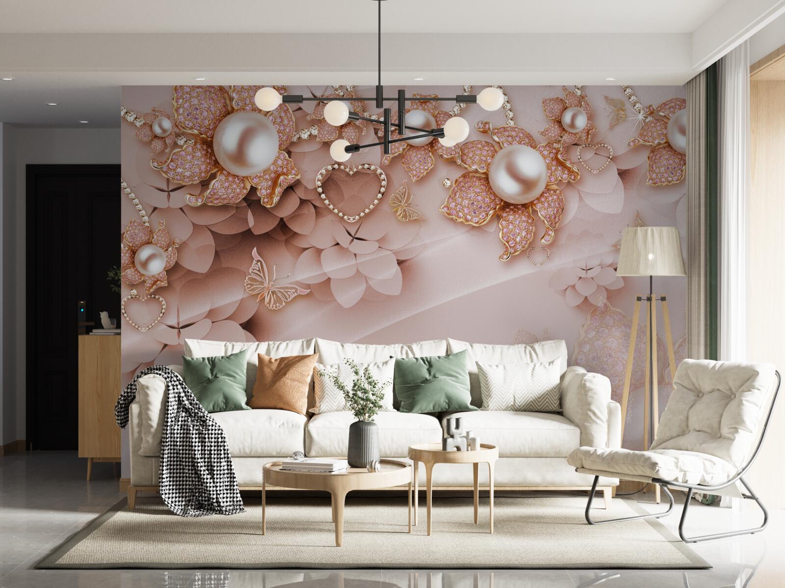 Fototapeta perły w kształcie kwiatów w złotych oprawkach