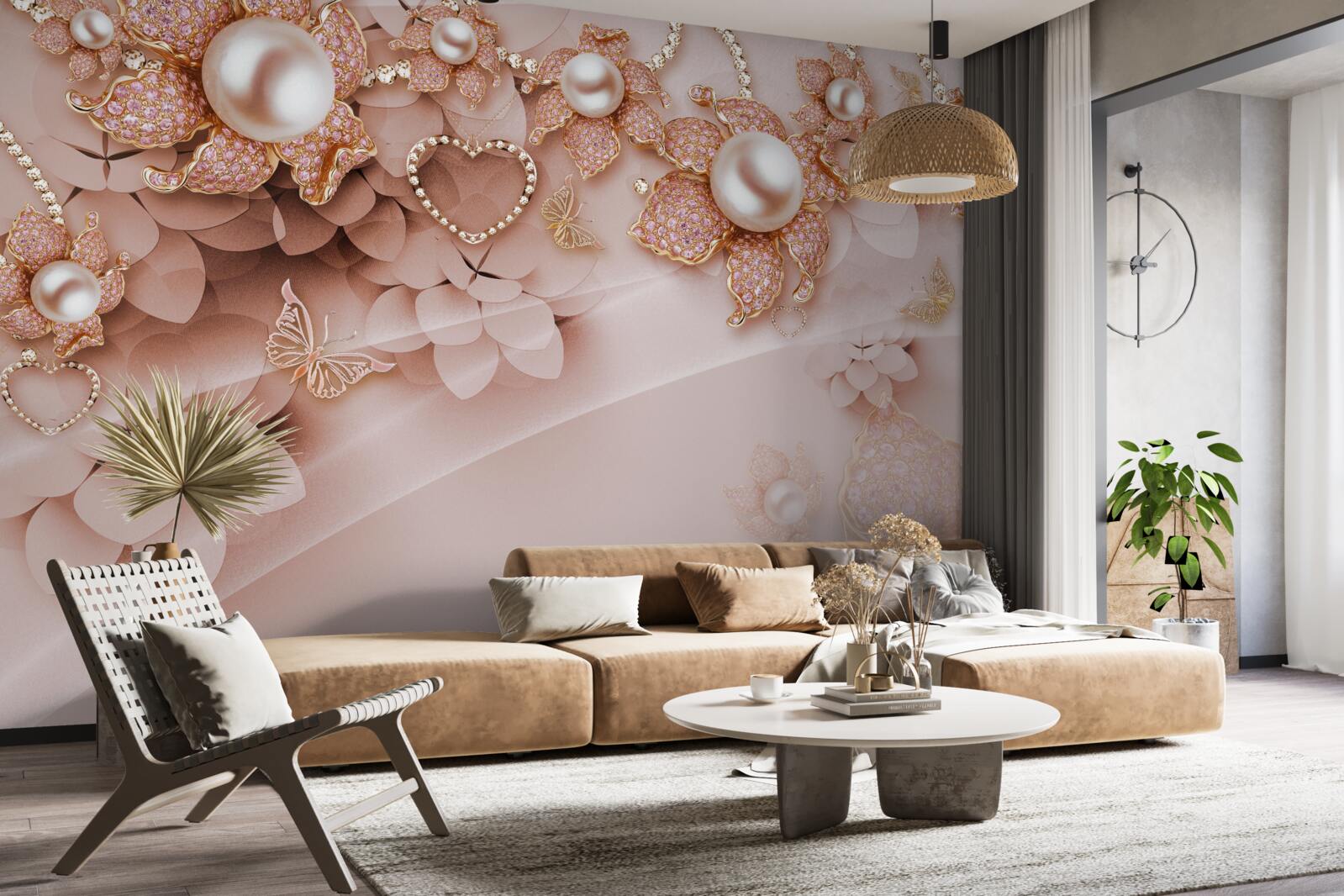 Fototapeta perły w kształcie kwiatów w złotych oprawkach