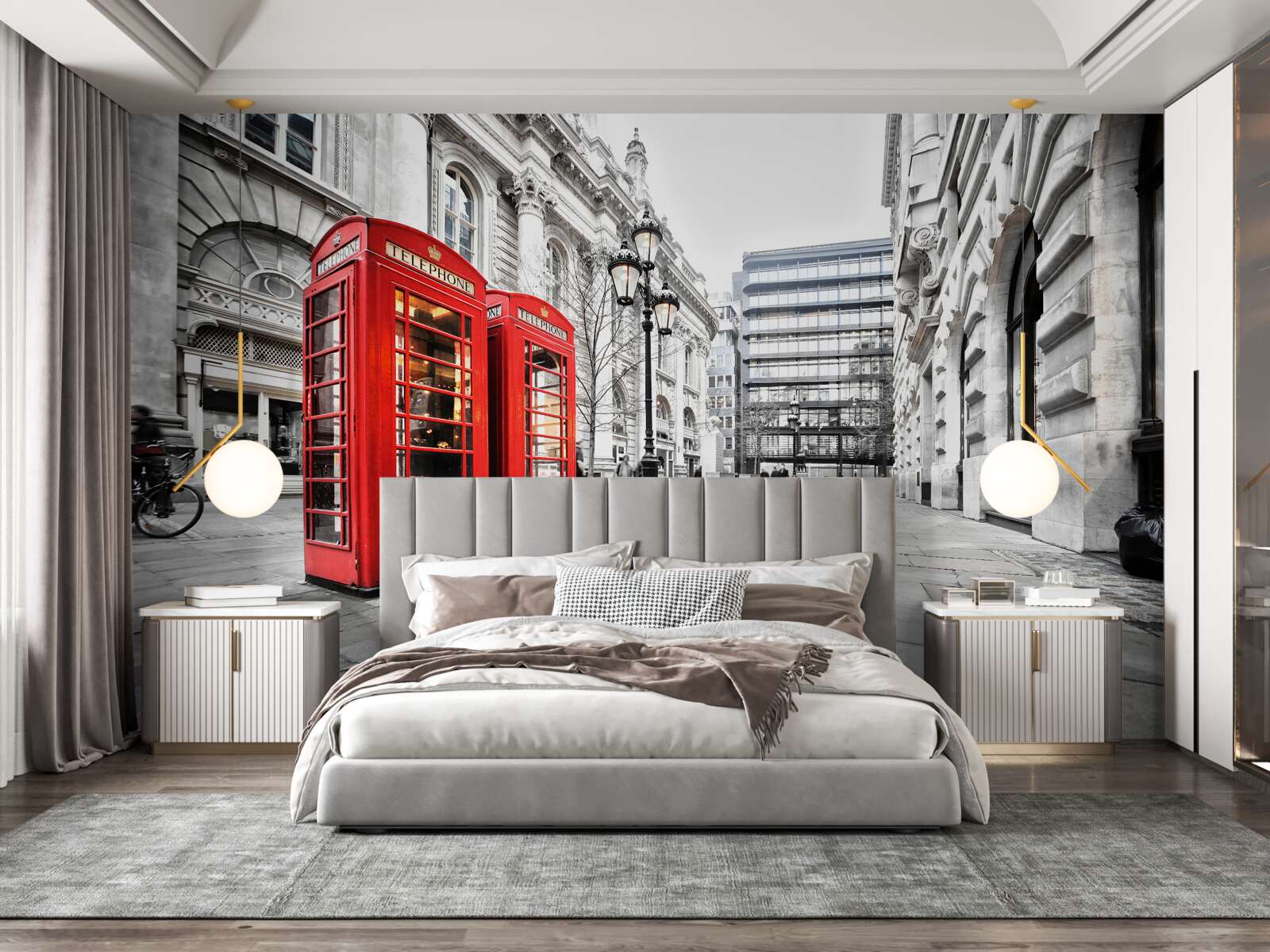 Fototapeta czerwone budki telefoniczne na ulicach