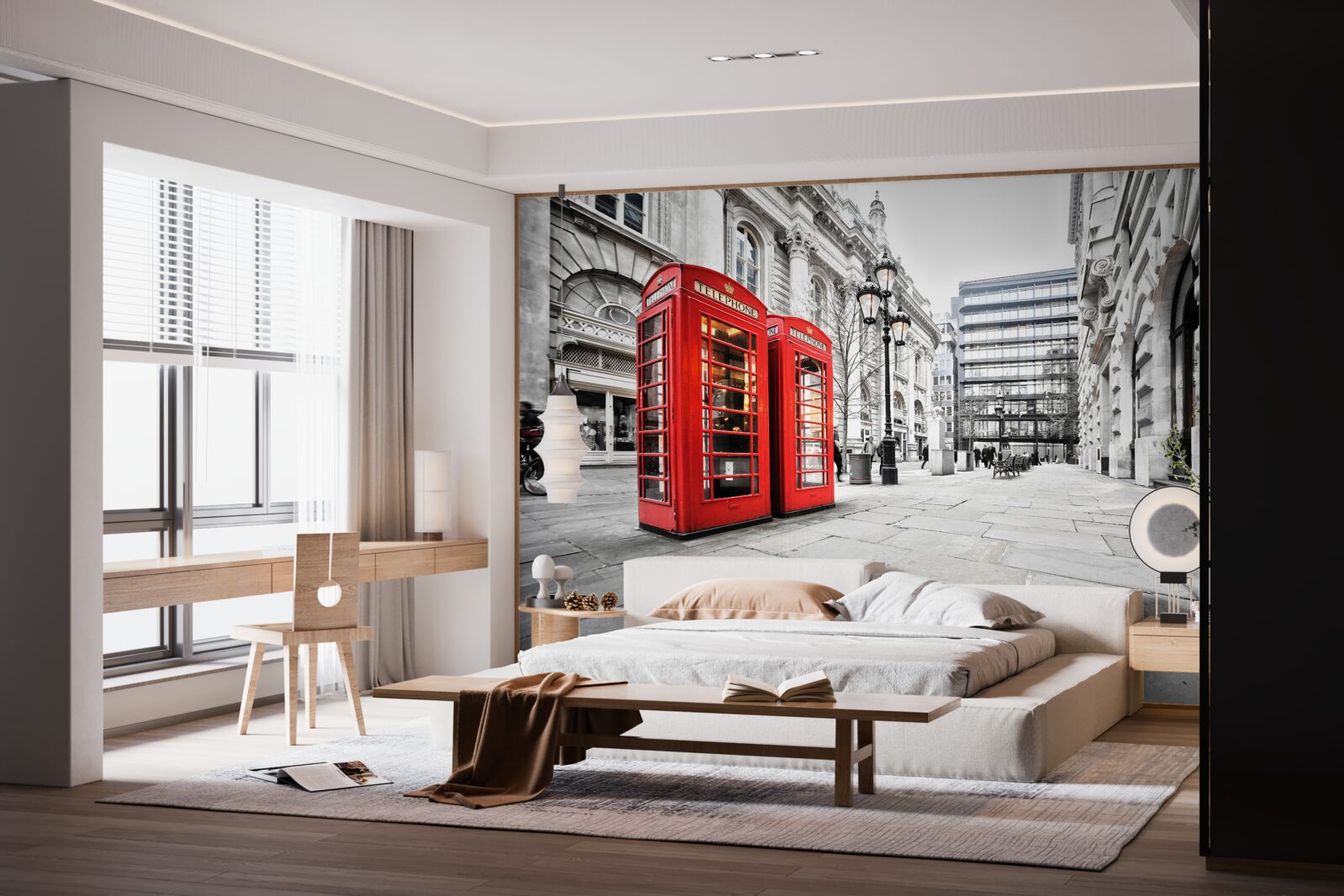 Fototapeta czerwone budki telefoniczne na ulicach