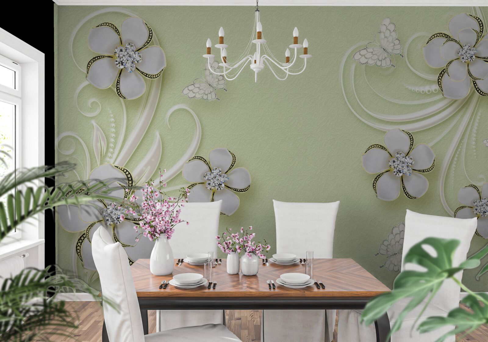 Fototapeta złote motyle osiadły na śnieżnobiałych kwiatach