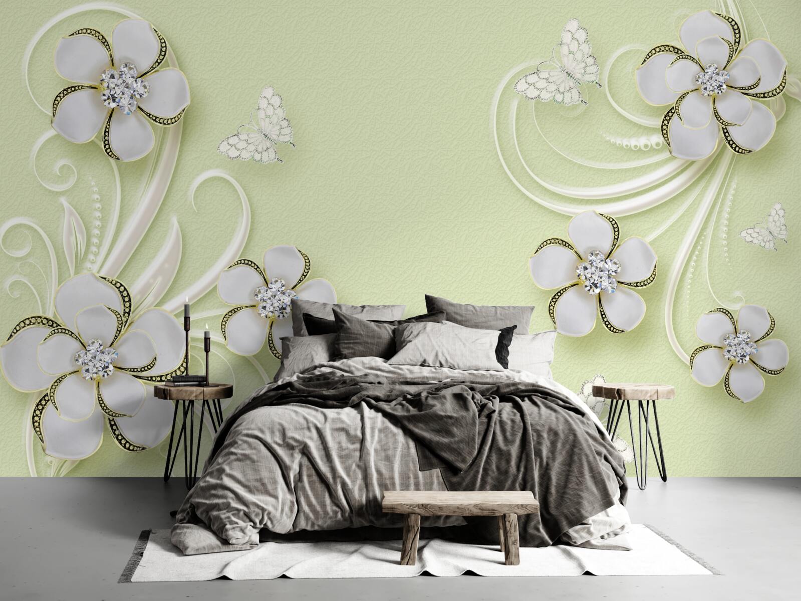 Fototapeta złote motyle osiadły na śnieżnobiałych kwiatach