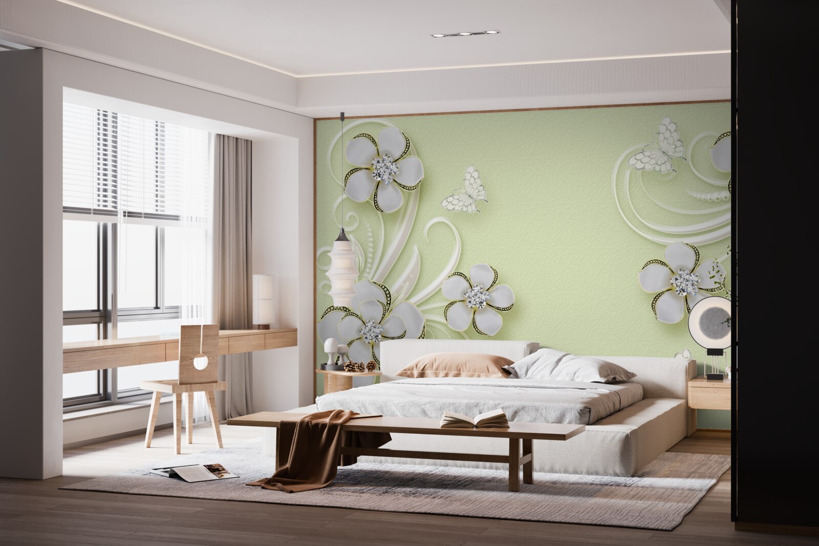 Fototapeta złote motyle osiadły na śnieżnobiałych kwiatach