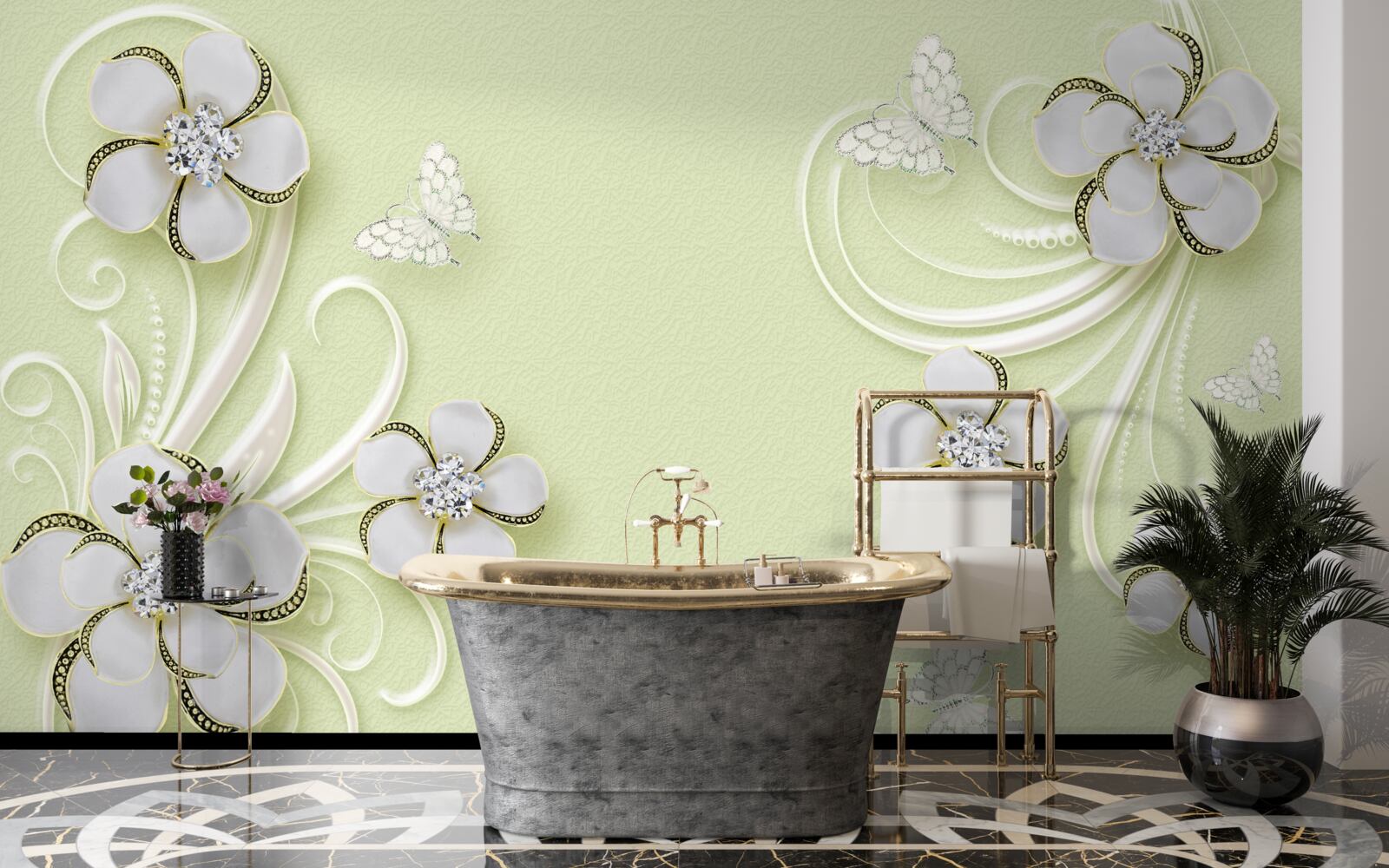 Fototapeta złote motyle osiadły na śnieżnobiałych kwiatach