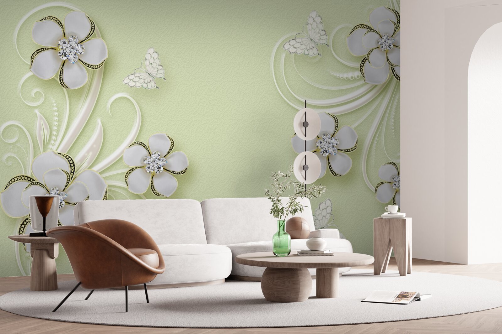 Fototapeta złote motyle osiadły na śnieżnobiałych kwiatach