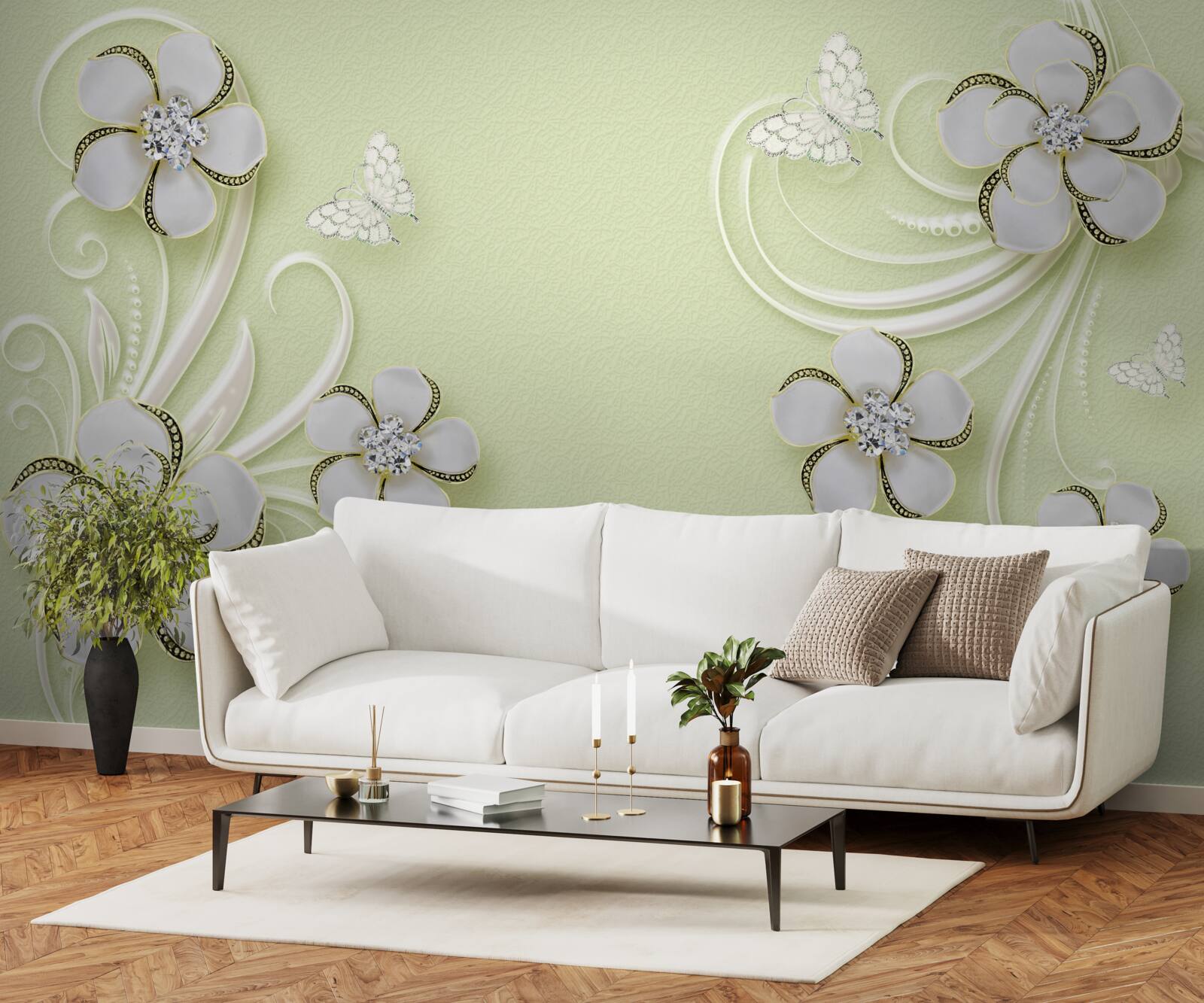 Fototapeta złote motyle osiadły na śnieżnobiałych kwiatach