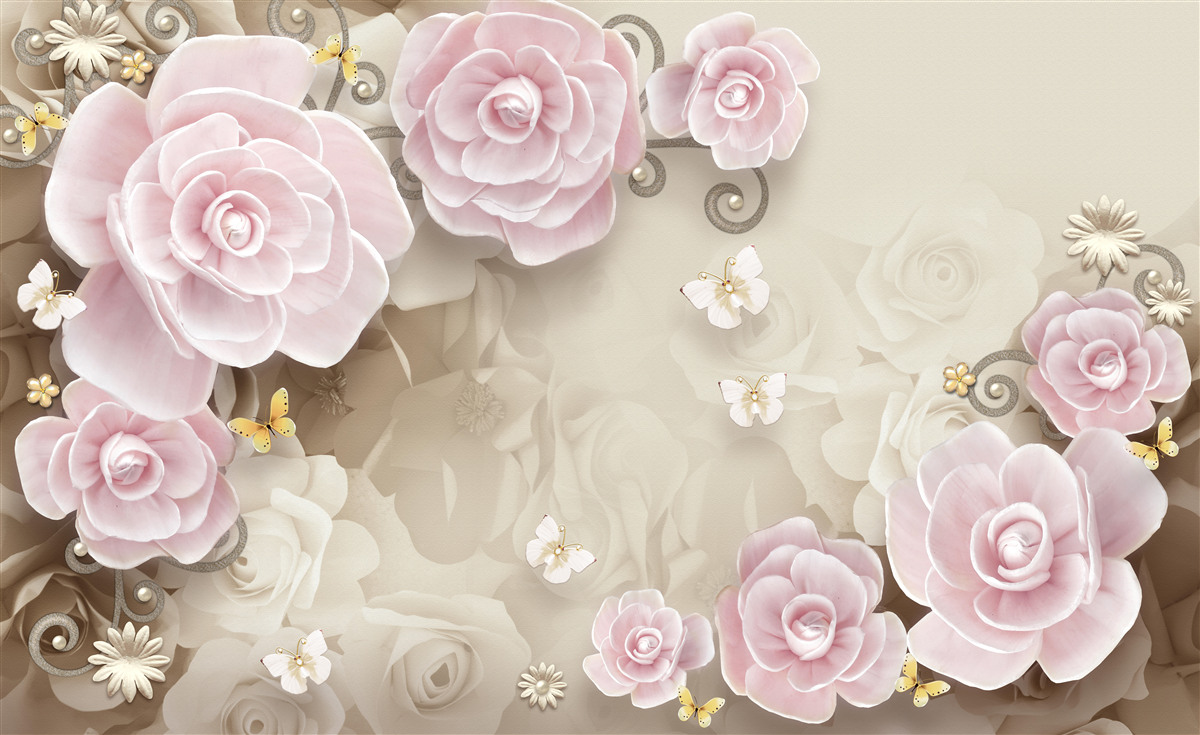 Fototapeta miękkie różyczki w różowawych odcieniach z perełkami w środku