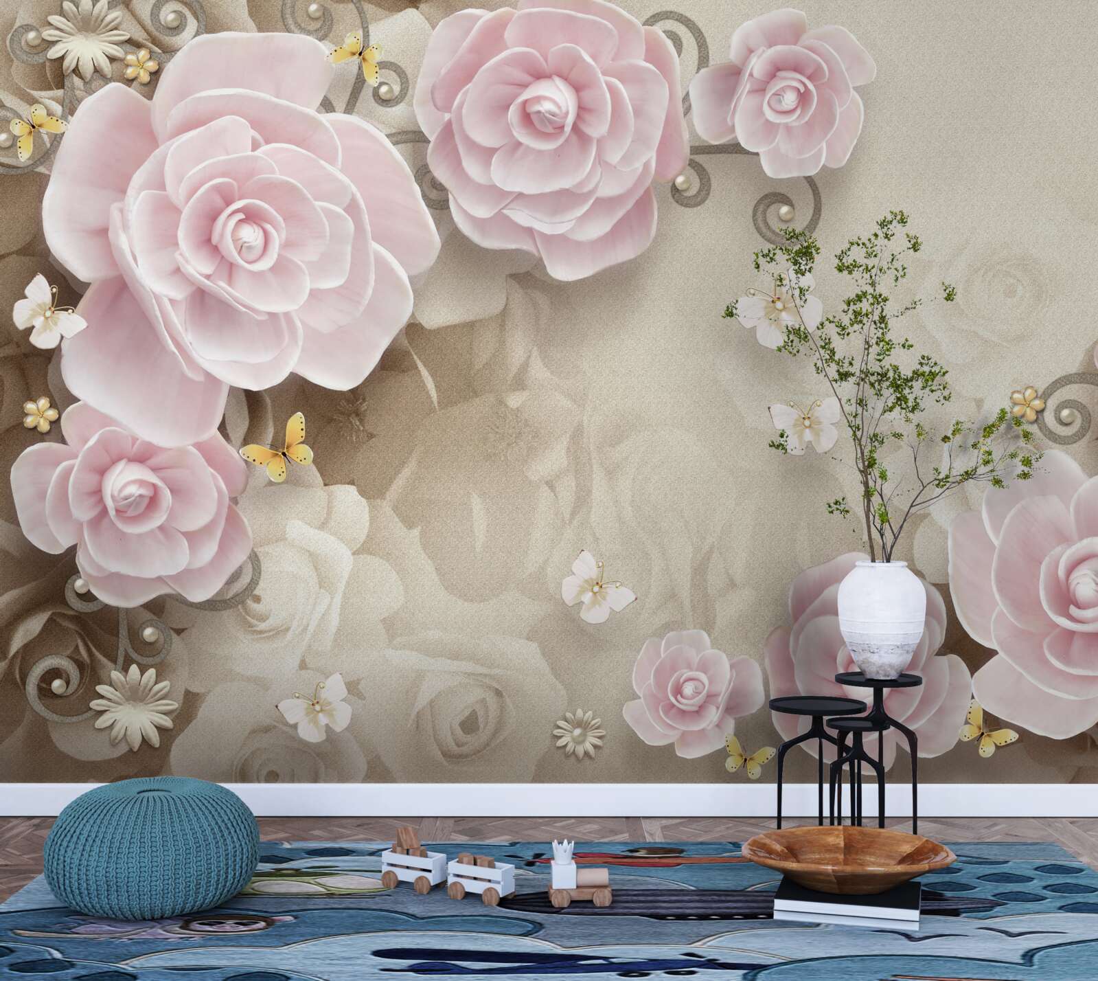 Fototapeta miękkie różyczki w różowawych odcieniach z perełkami w środku