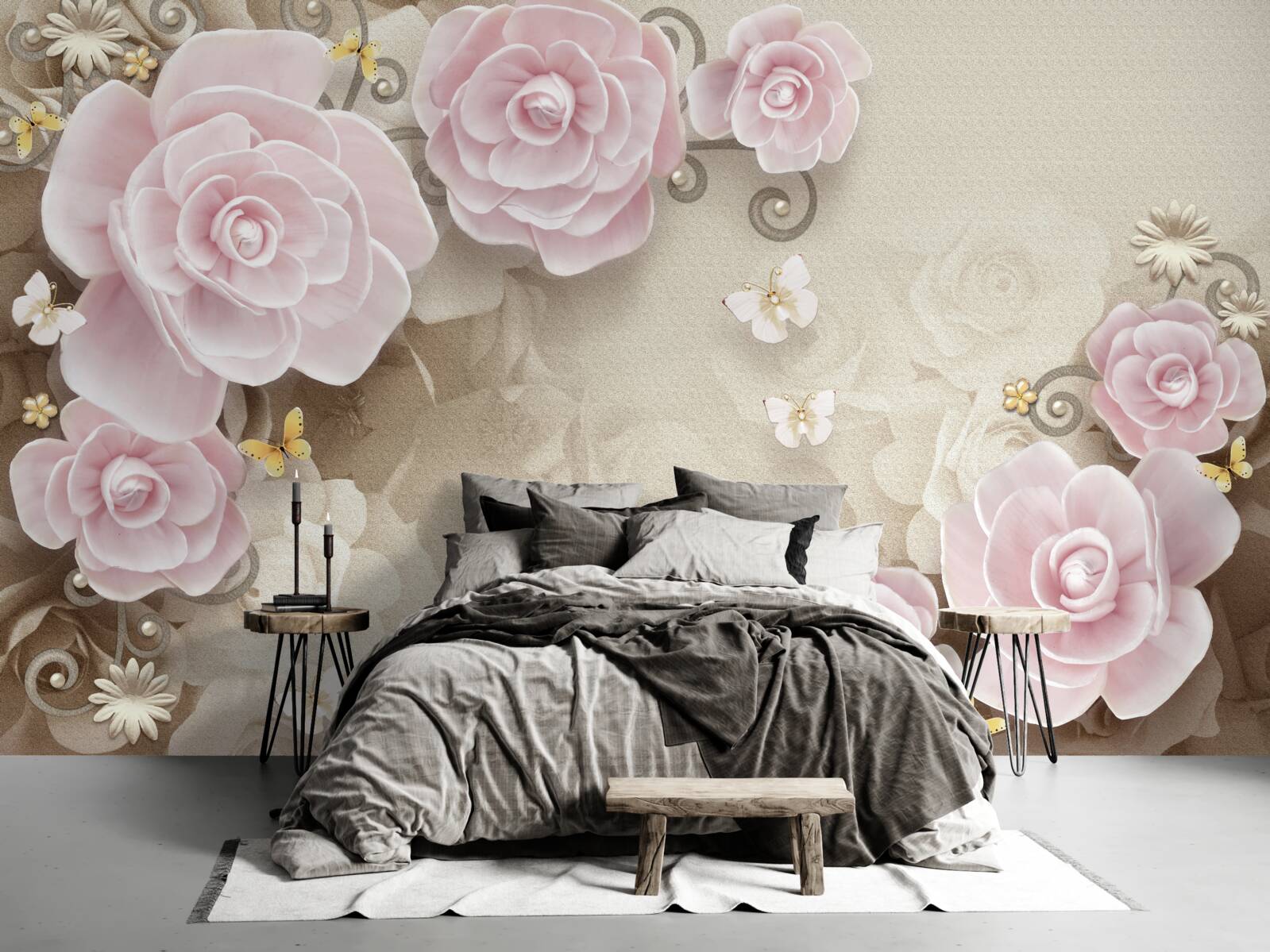 Fototapeta miękkie różyczki w różowawych odcieniach z perełkami w środku