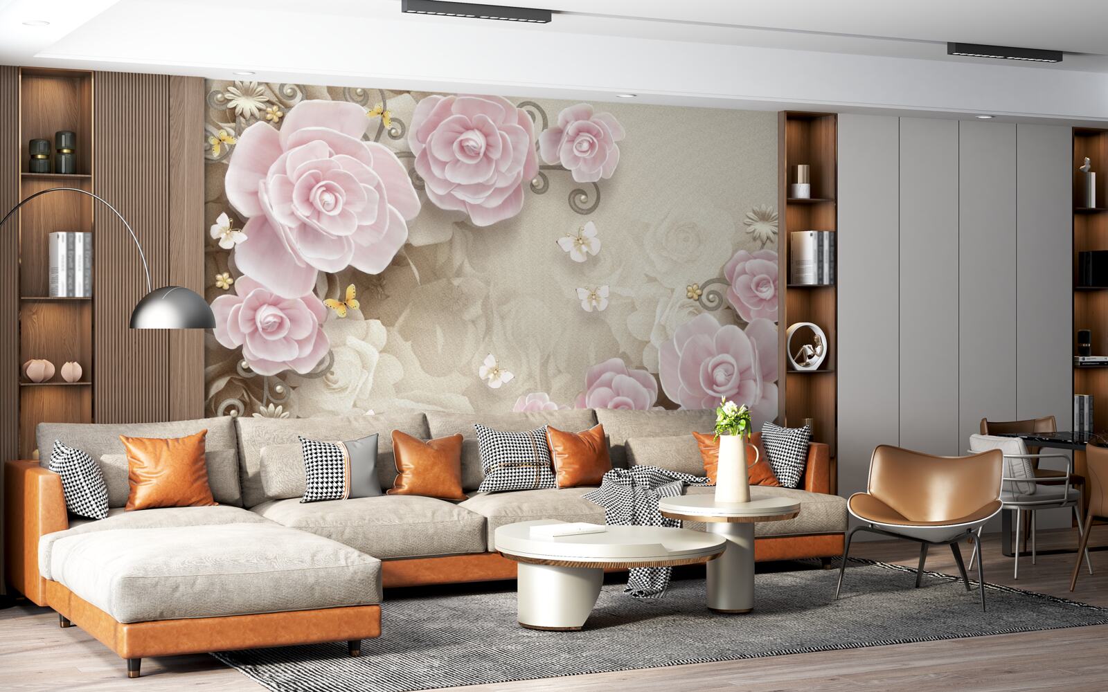 Fototapeta miękkie różyczki w różowawych odcieniach z perełkami w środku