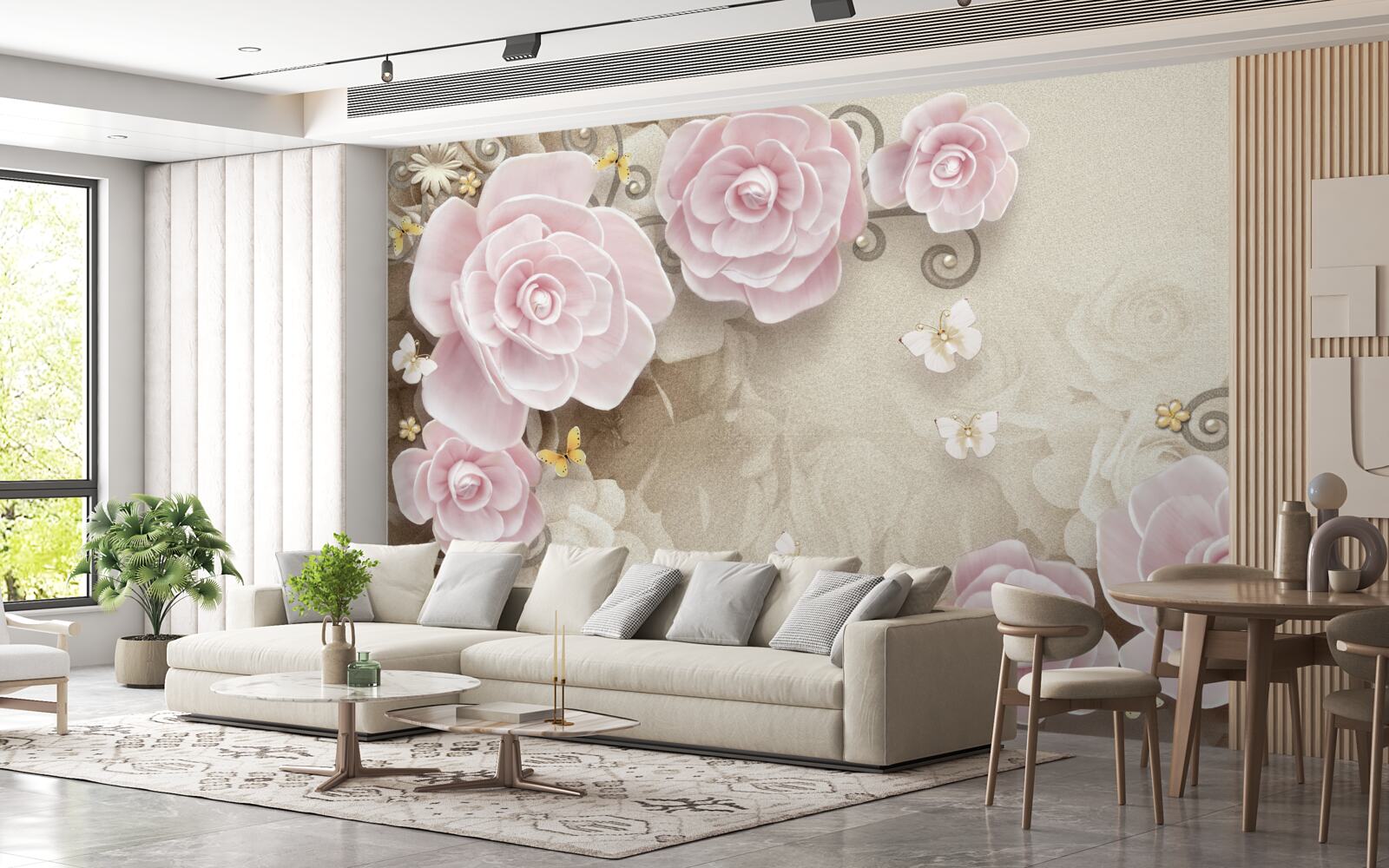 Fototapeta miękkie różyczki w różowawych odcieniach z perełkami w środku