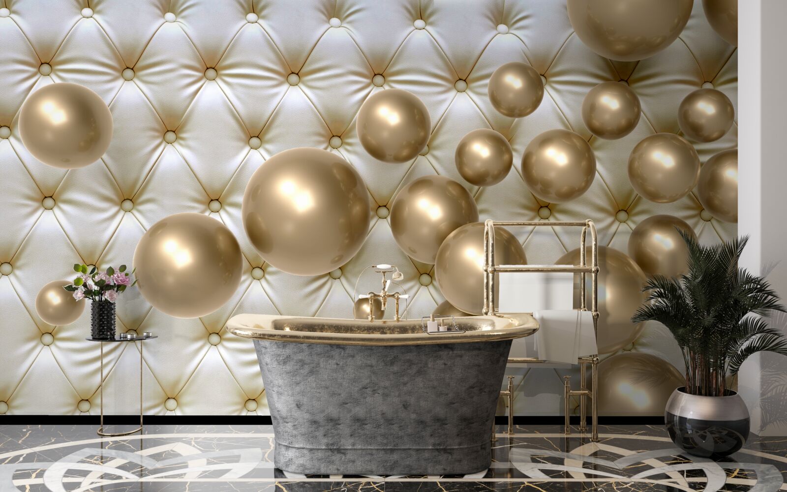 Fototapeta złote koraliki na skórzanym pokryciu