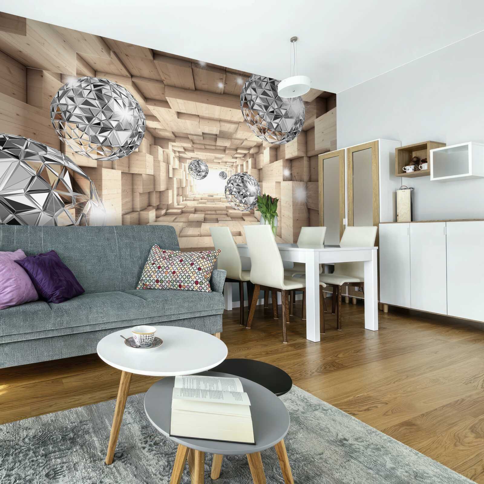 Fototapeta srebrne kule w brązowym przejściu