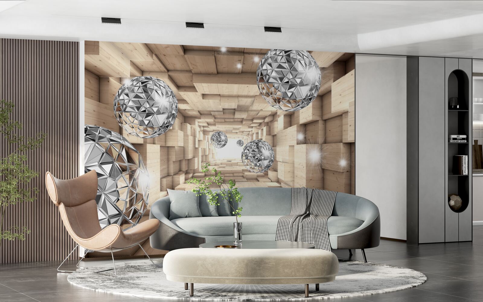 Fototapeta srebrne kule w brązowym przejściu