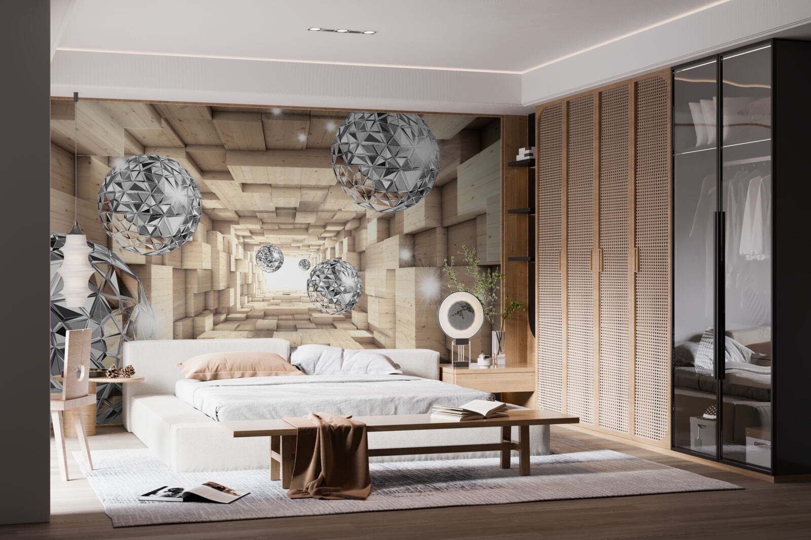 Fototapeta srebrne kule w brązowym przejściu