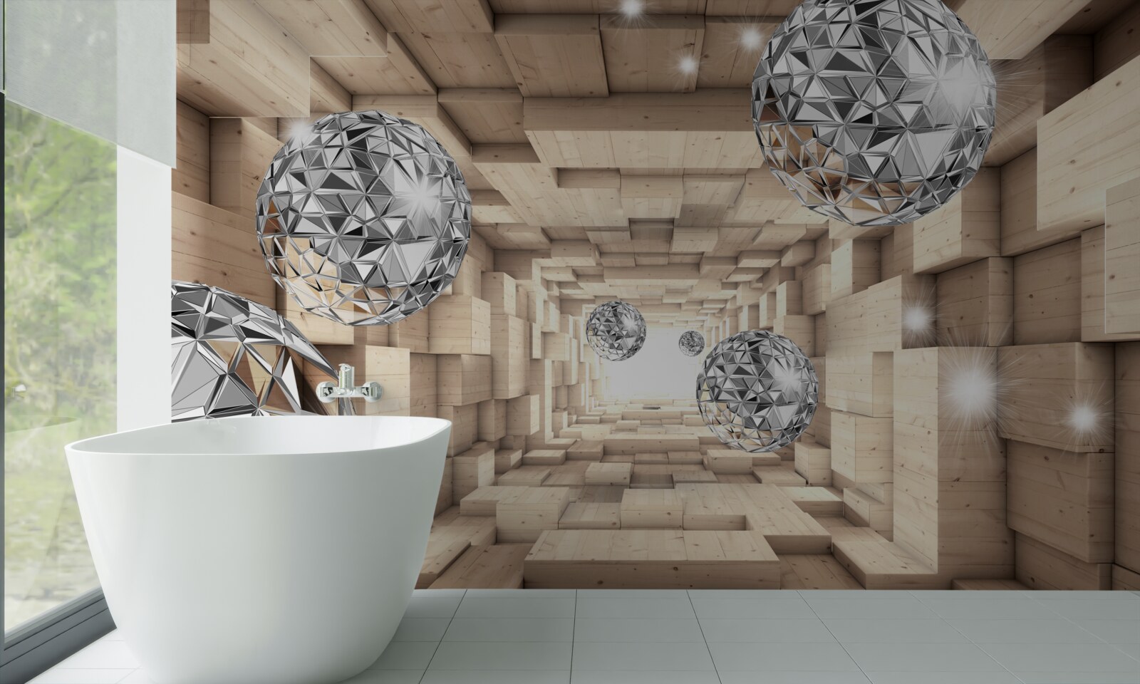 Fototapeta srebrne kule w brązowym przejściu