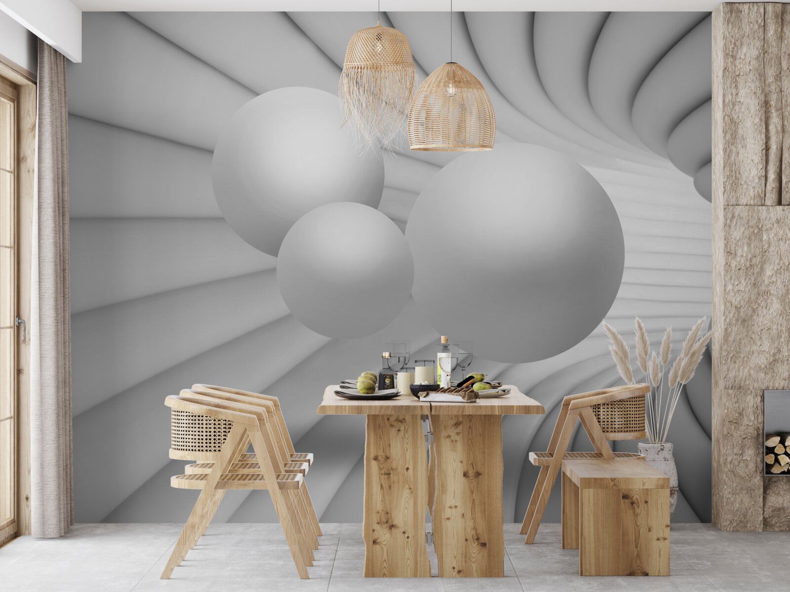 Fototapeta perspektywa tunelu wypełniona jest srebrnymi kulami